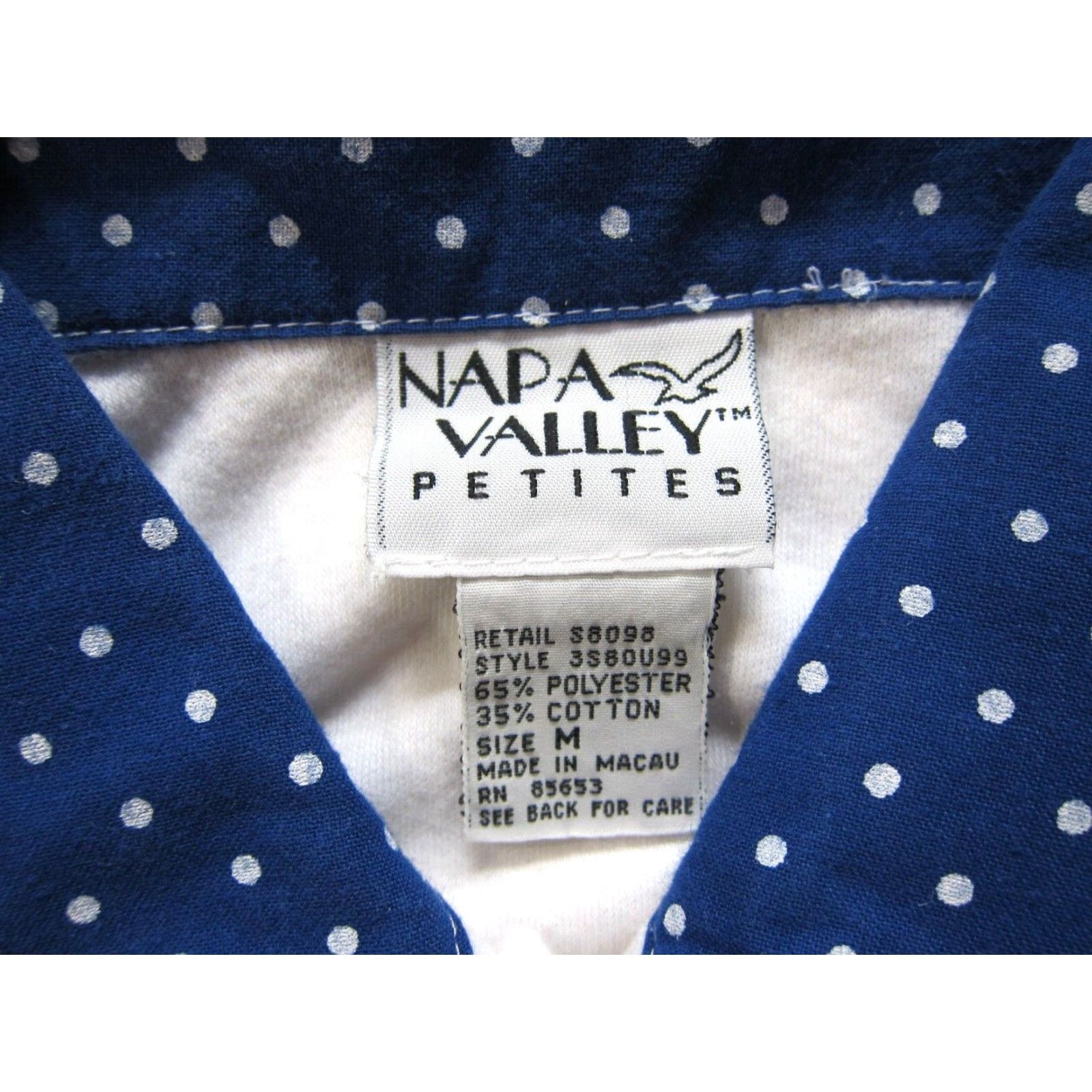Vintage Napa Valley Petites Cotton Blue White Polka Dot Collared Short Sleeve Blouse M Size M / US 6-8 / IT 42-44 - 4 Thumbnail
