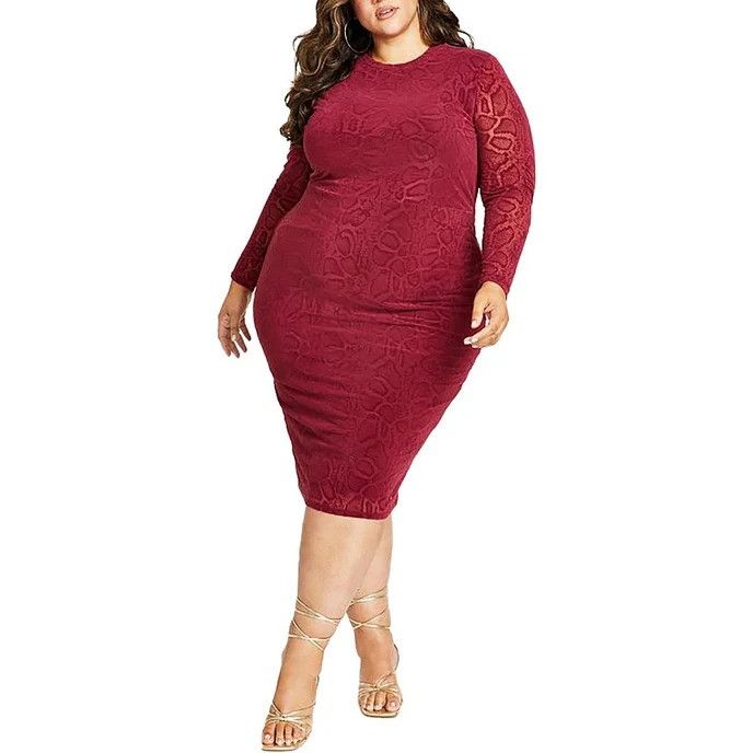 Other Nina Parker Womens Plus Embossed Long Bodycon Dress Budgundy | Grailed