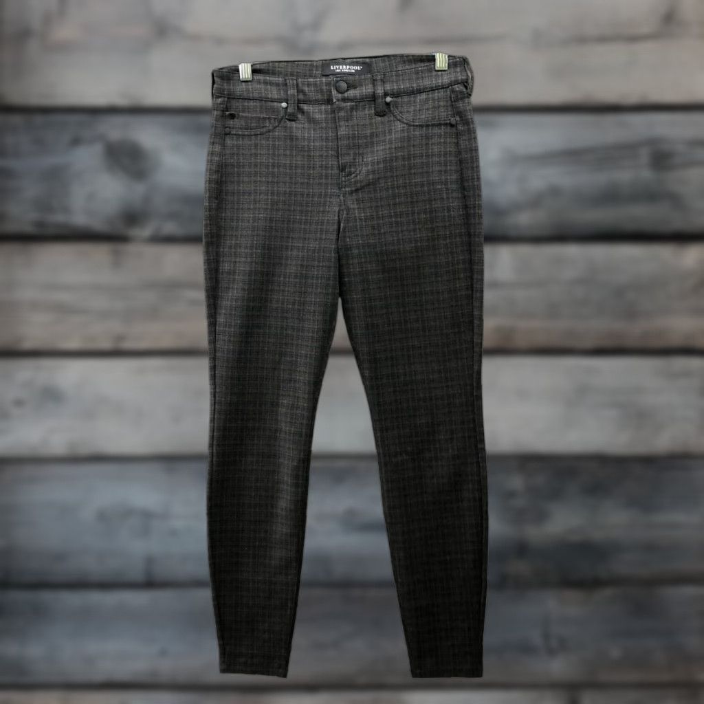 Vintage Liverpool Madonna Skinny Legging Pants Womens 4 Brown Plaid Trouser Size 27" / US 4 / IT 40 - 1 Thumbnail