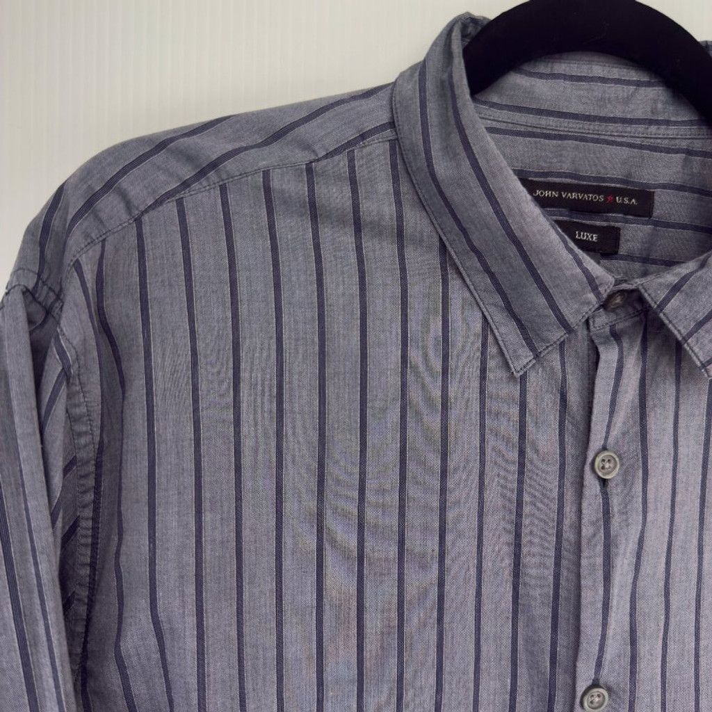 John Varvatos JOHN VARVATOS Stripe Designer Button down Grey Blue Shirt M Size US L / EU 52-54 / 3 - 3 Thumbnail