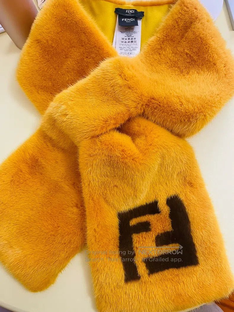 Fendi Fendi size 128x17.5cm FF Letter Mink Fur Scarf, Orange Yell Size ONE SIZE - 1 Thumbnail