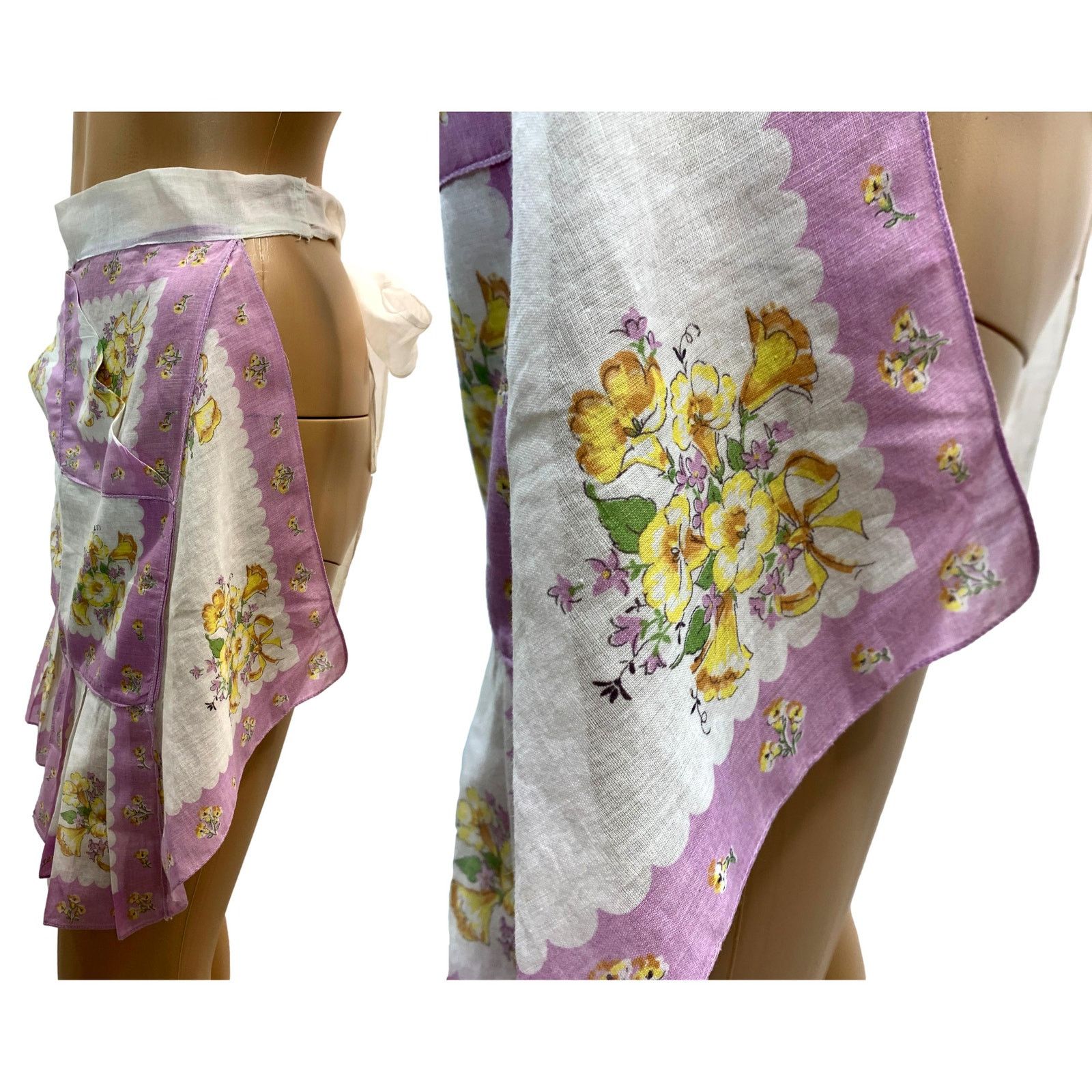 Vintage 50s Mid Century Lilac Floral Kitchen Apron Size ONE SIZE - 6 Thumbnail