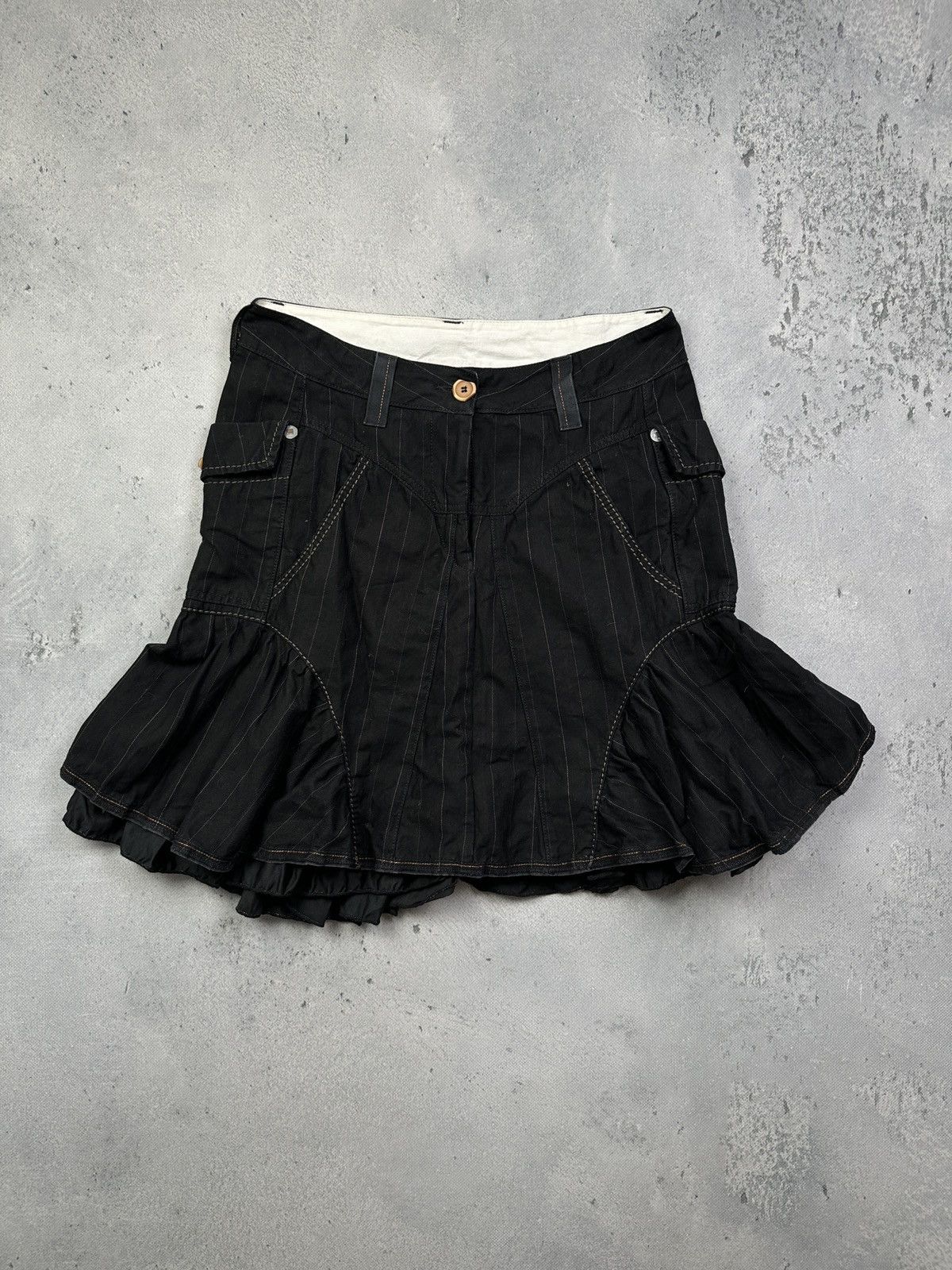 Marithe + Francois Girbaud Marithé + François Girbaud Ruffle Pinstripe Midi Denim Skirt Size 32" / US 10 / IT 46 - 1 Thumbnail