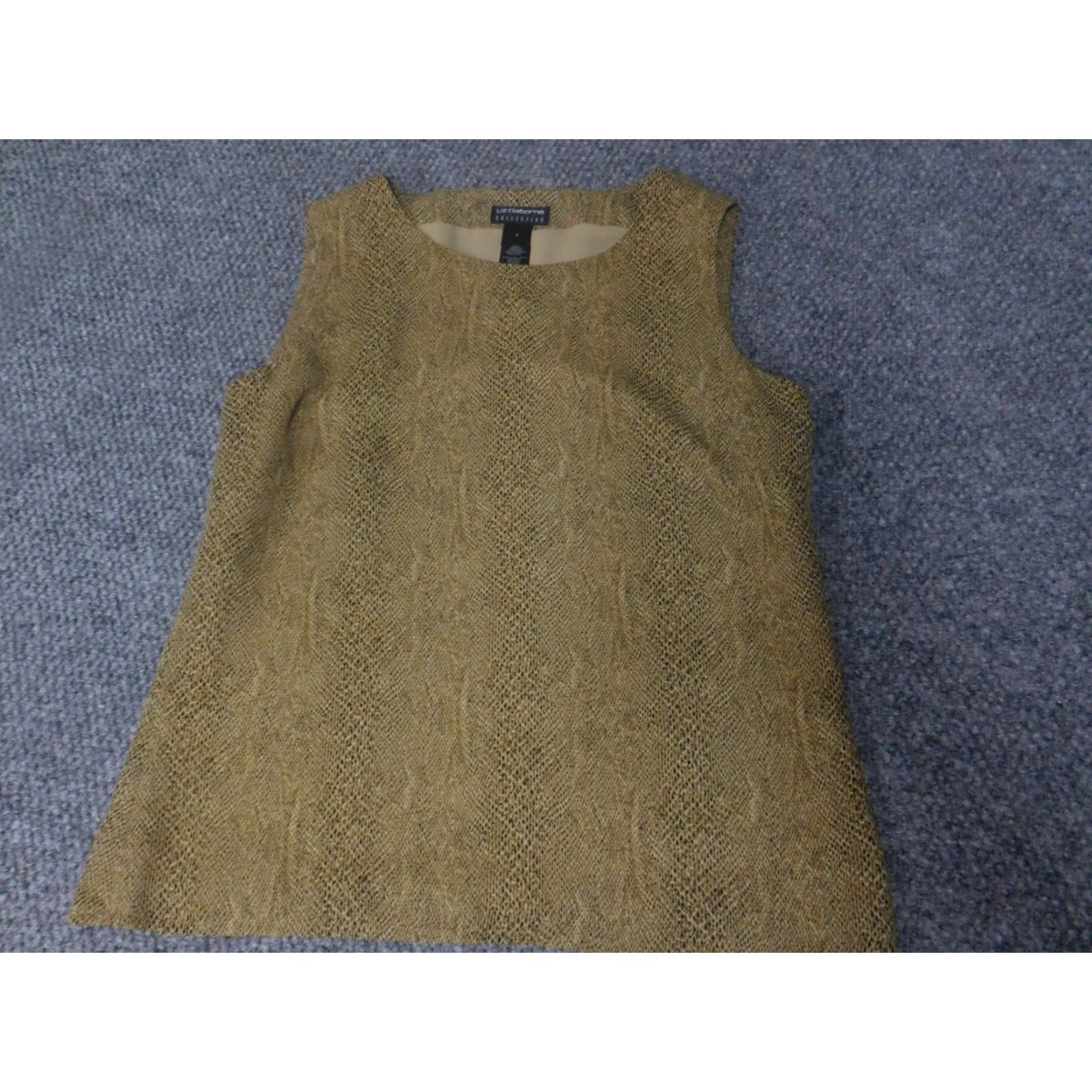 Liz Claiborne Liz Claiborne Blouse Womens 4 Beige Pullover Crew Neck Sleeveless Polyester Rayon Geometric Casual Regular Stretch Knit Classic 90s No Size S / US 4 / IT 40 - 3 Thumbnail