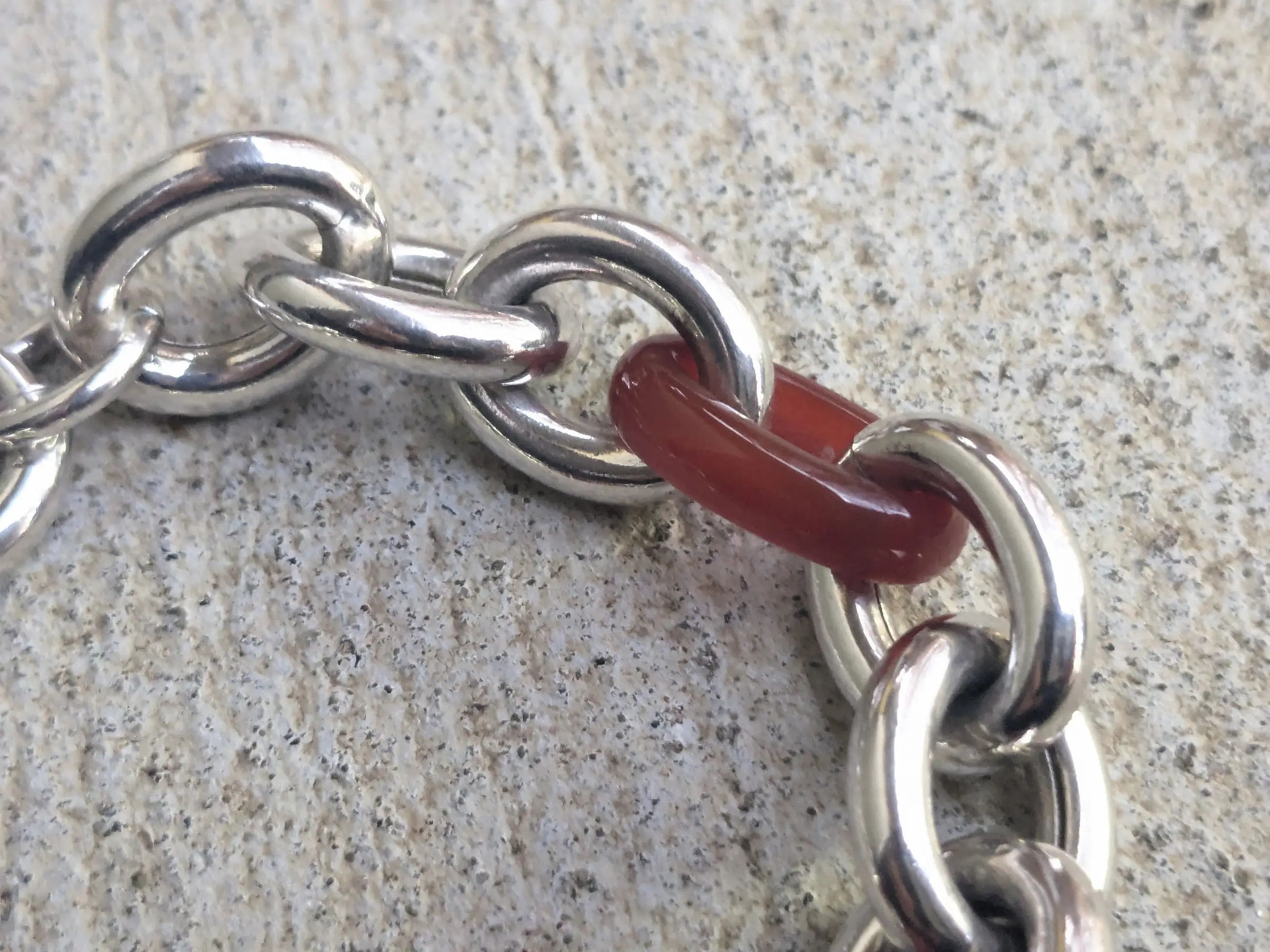 Jewelry Vintage Sterling Silver Bracelet Carnelian Oval 6.75 Italy Size 26 - 2 Thumbnail