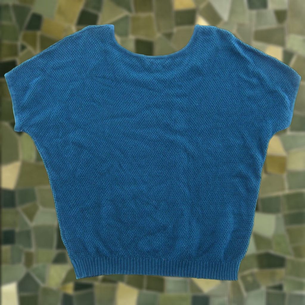 Vintage NWT AGB Peacock Green Knit Lace Short Sleeve Pullover Sweater Women Medium Size M / US 6-8 / IT 42-44 - 1 Thumbnail