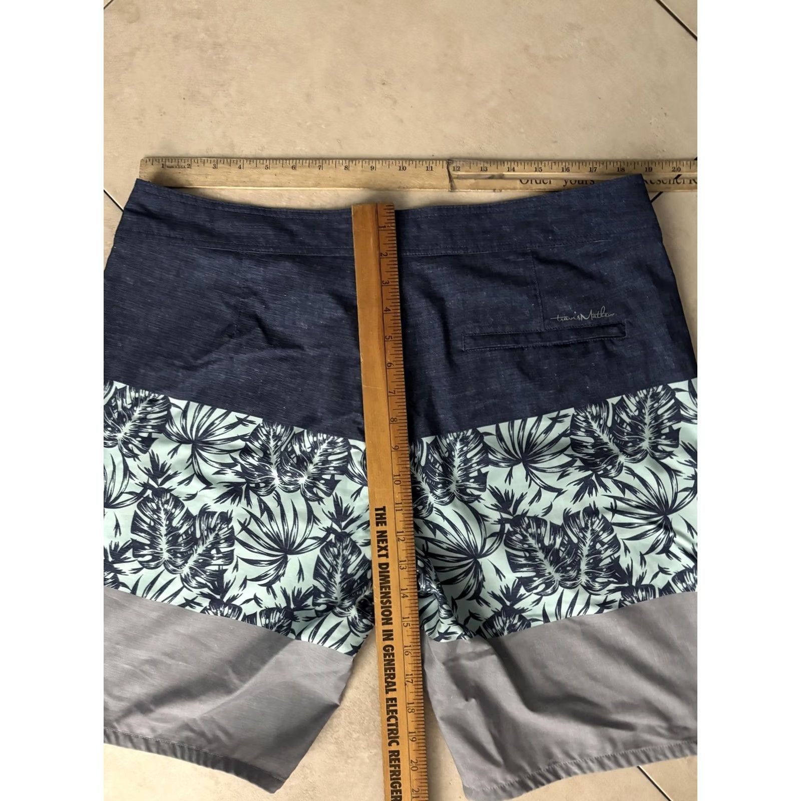 TravisMathew TravisMathew Board Shorts Mens 38 Blue Gray Mint Palm Print Colorblock Trunks Size US 38 / EU 54 - 6 Thumbnail