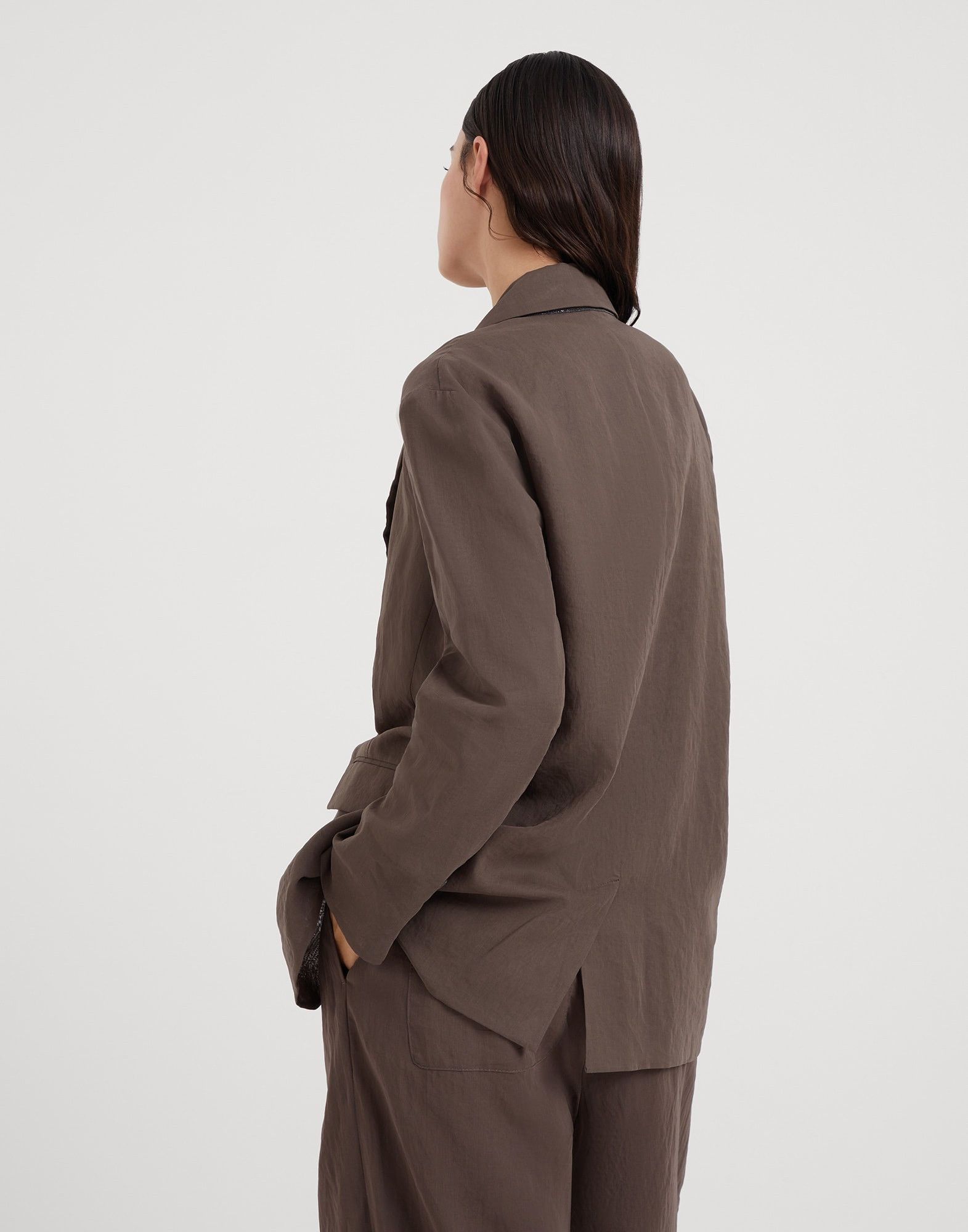 Brunello Cucinelli o1w1db10825 Woven Jacket Wool in Dark Brown Size S / US 4 / IT 40 - 2 Thumbnail