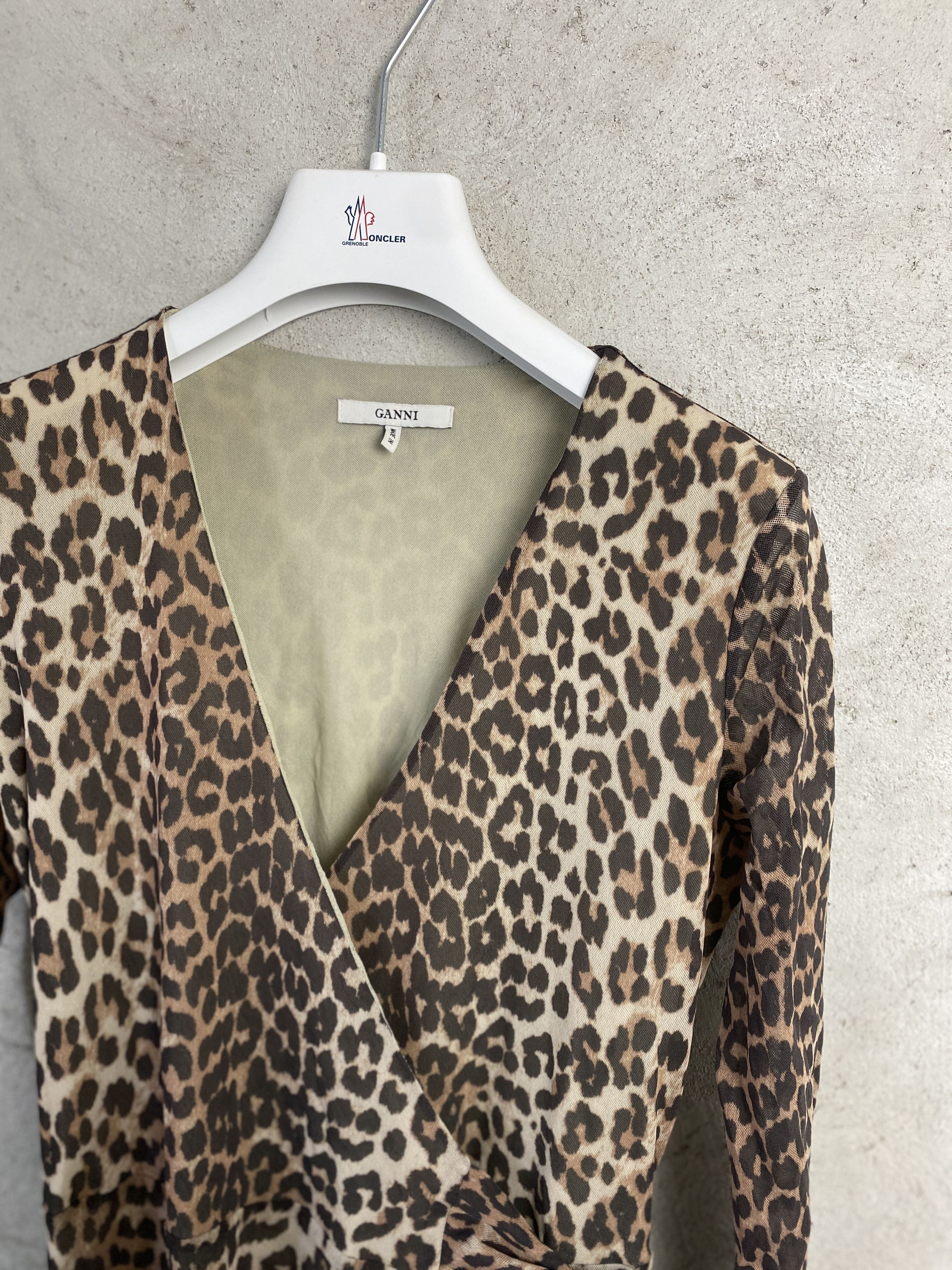 Ganni Ganni Tilden Mesh Women Wrap Dress Leopard Print Size XS / US 0-2 / IT 36-38 - 2 Thumbnail
