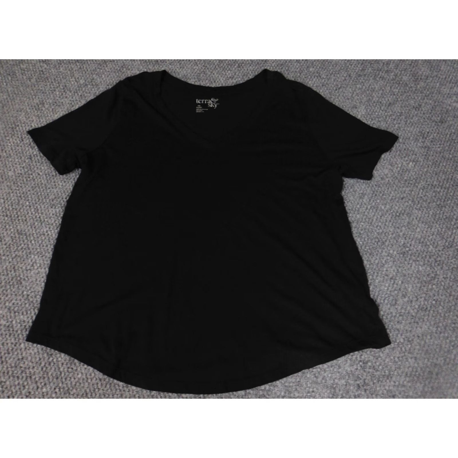 Vintage Terra & Sky Womens Top Blouse 14W Black Round Neck Short Sleeve Cotton Rayon Stretch Basic Casual T-Shirt Regular Womens Size XL / US 12-14 / IT 48-50 - 2 Thumbnail
