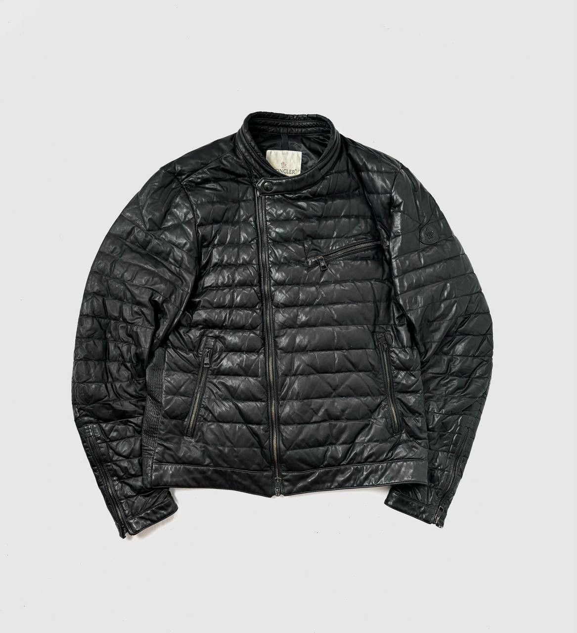 image of Moncler Biker Leather Jacket in Black, Men's (Size Medium)