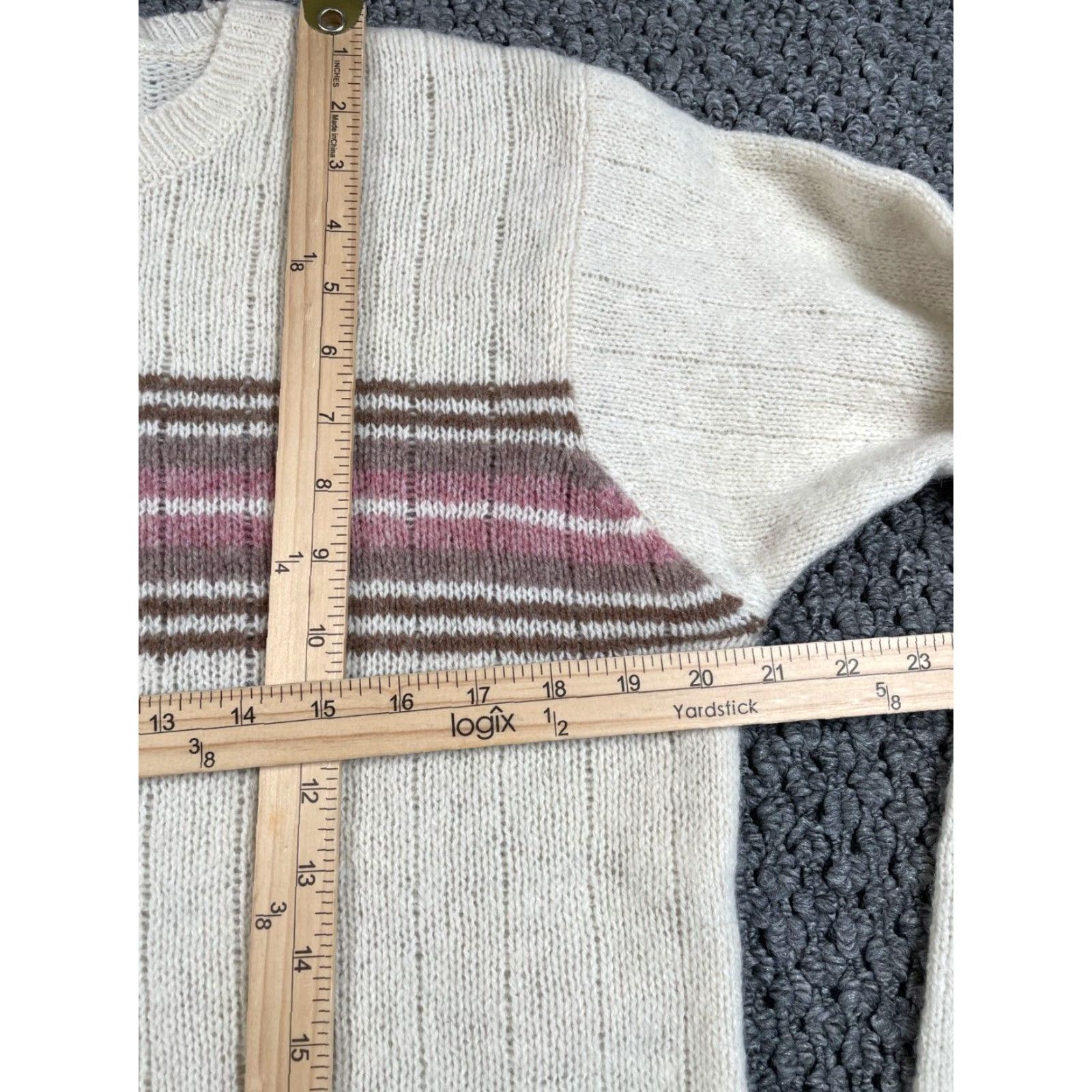 Pinko VINTAGE Fargo Sweater Women Large Ivory Striped Knit Lightweight Wool-Blend Pullover Crew Neck Womens Size L / US 10 / IT 46 - 6 Thumbnail