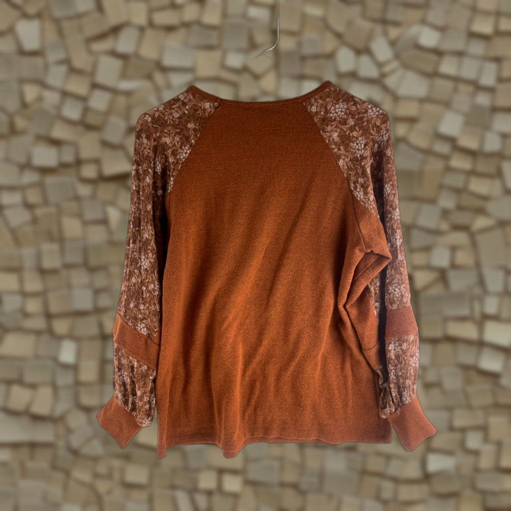 Vintage Doe & Rae Sweater Womens Small Orange Floral Sleeve Crew Neck Pullover Size S / US 4 / IT 40 - 1 Thumbnail