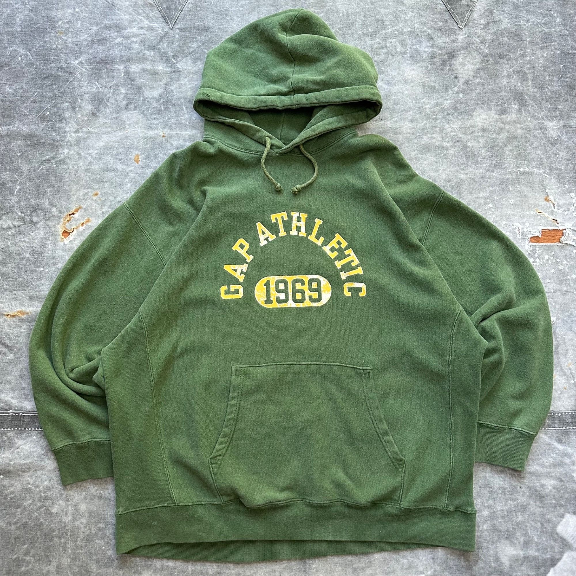 Gap × Vintage Vintage Y2K GAP Reverse Weave Style Hoodie Sweatshirt Olive Size US XL / EU 56 / 4 - 1 Thumbnail