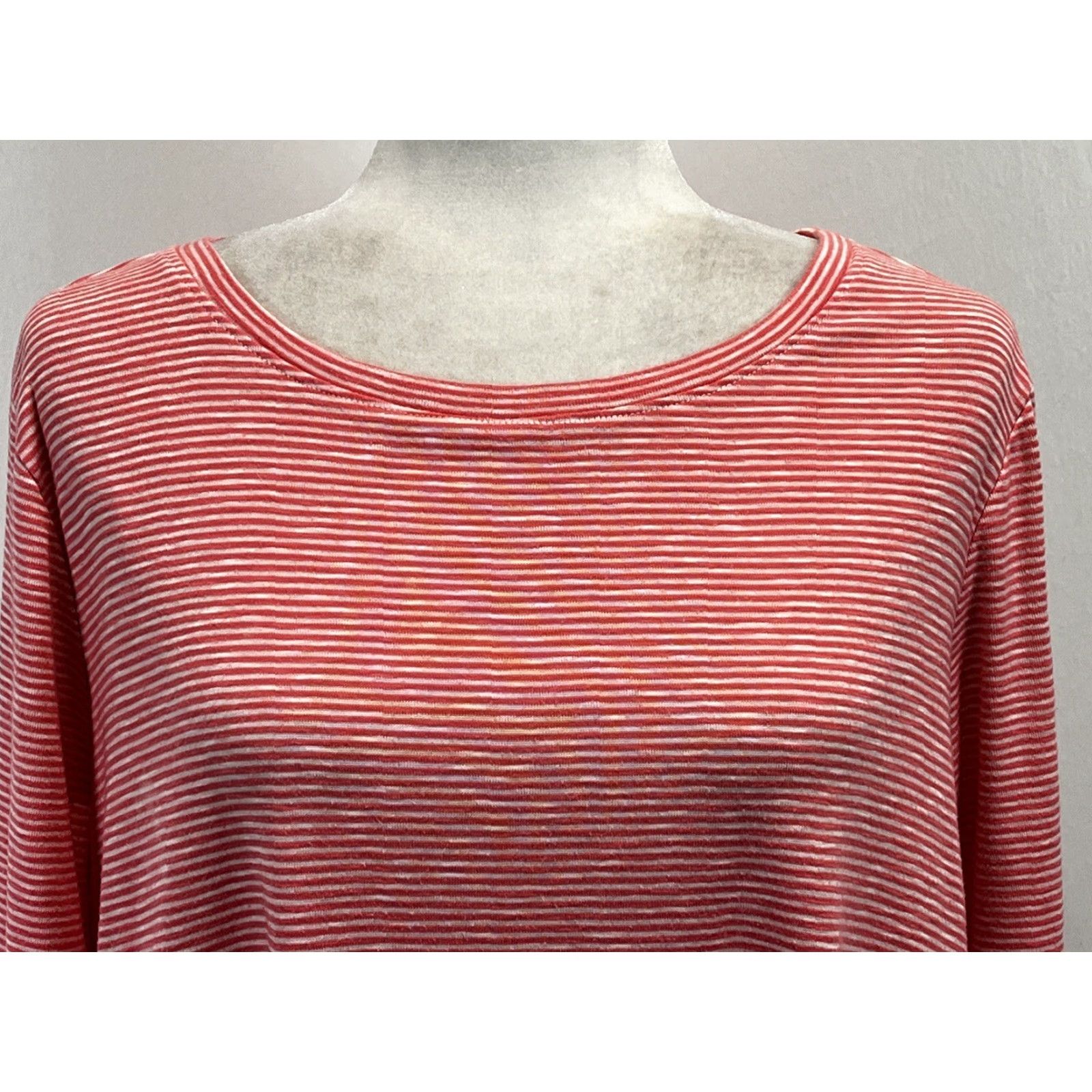 Soft Surroundings SOFT SURROUNDINGS Striped Tunic Ruffle Detail Long Sleeve T-Shirt Coral Pink Multicolor Adult Large Womens Size L / US 10 / IT 46 - 5 Thumbnail