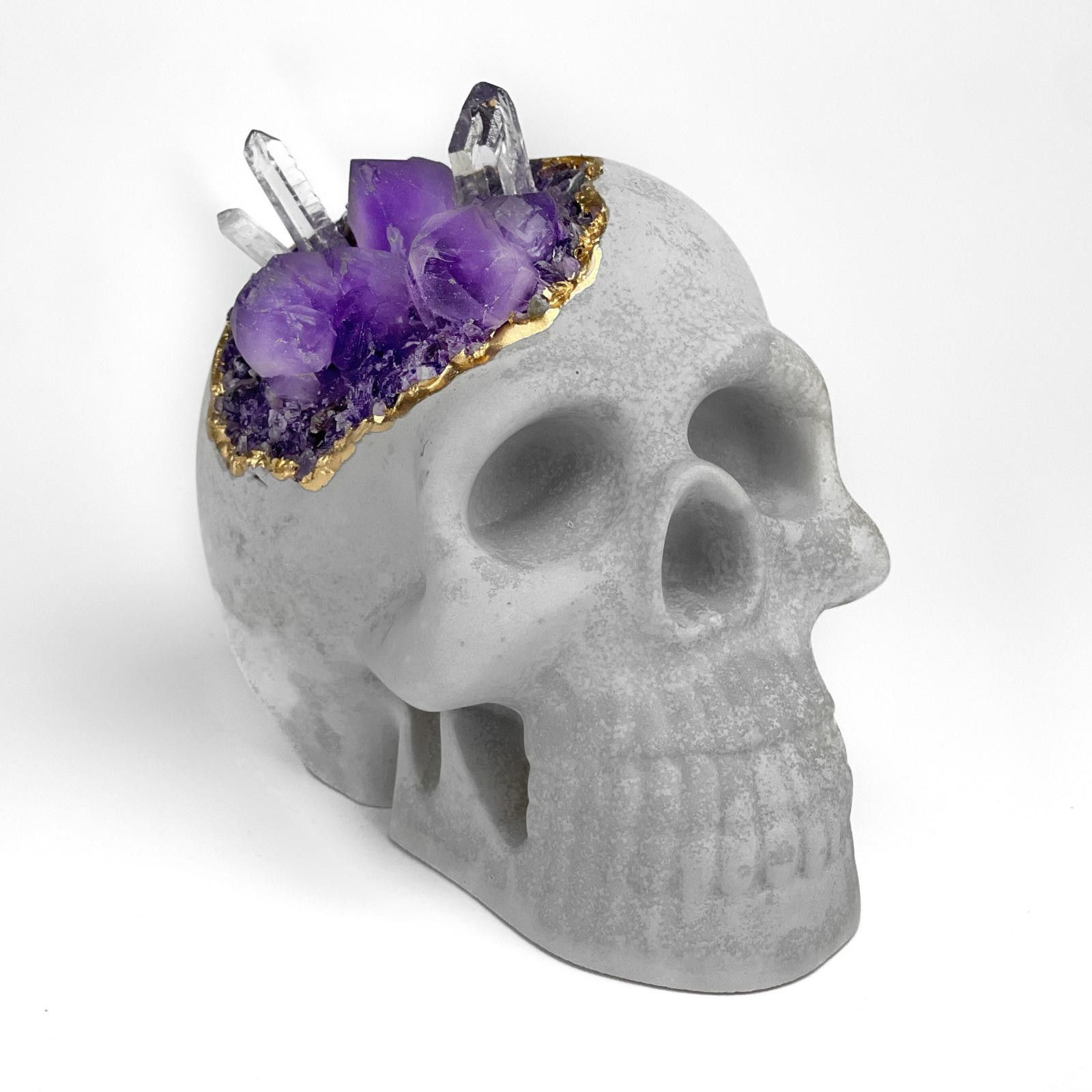 Other Amethyst Quartz Crystal Skull | Concrete Geode Decor Purple Size ONE SIZE - 4 Thumbnail