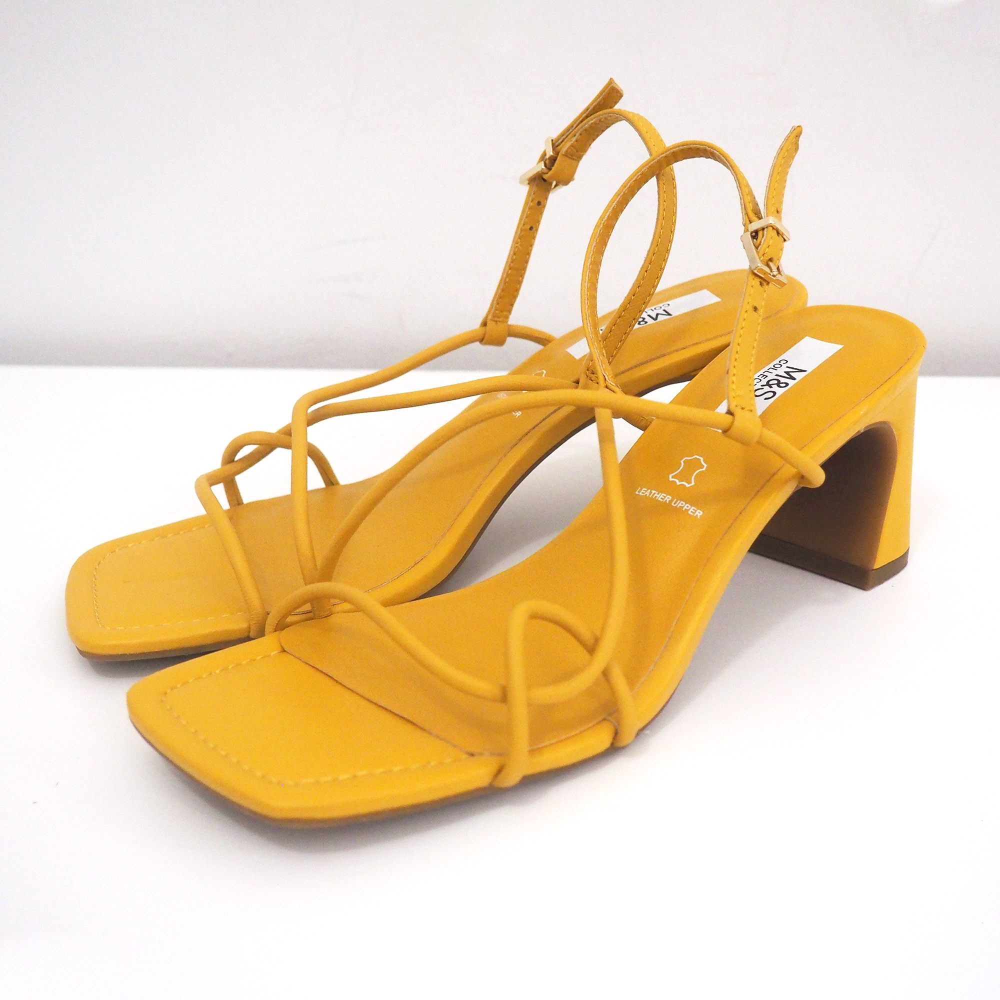 Marks & Spencer Marks & Spencer strappy leather heeled sandals in yellow Size US 8.5 / IT 38.5 - 5 Thumbnail