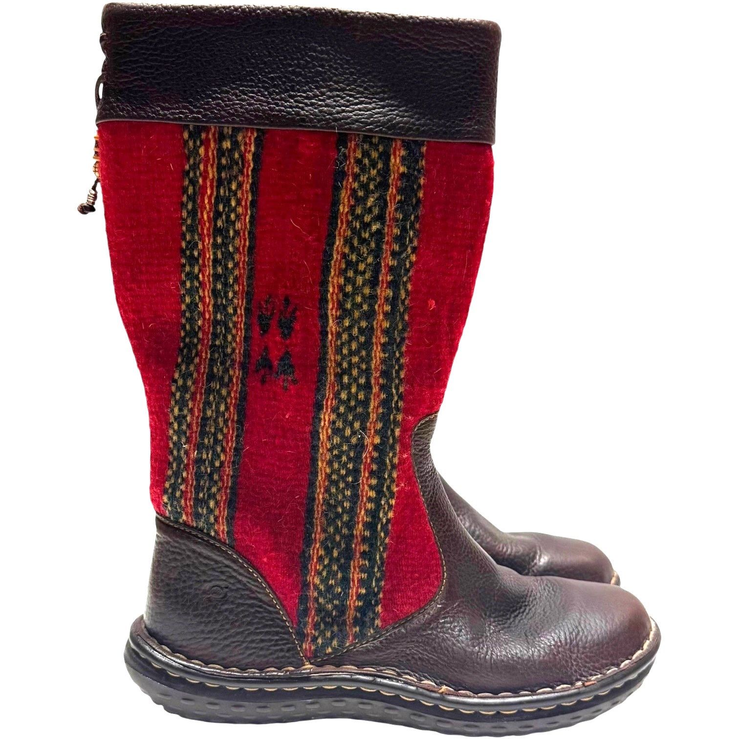 Born Tizoc Indain Blanket Boots Leather Wool Men 8 Women 6.5