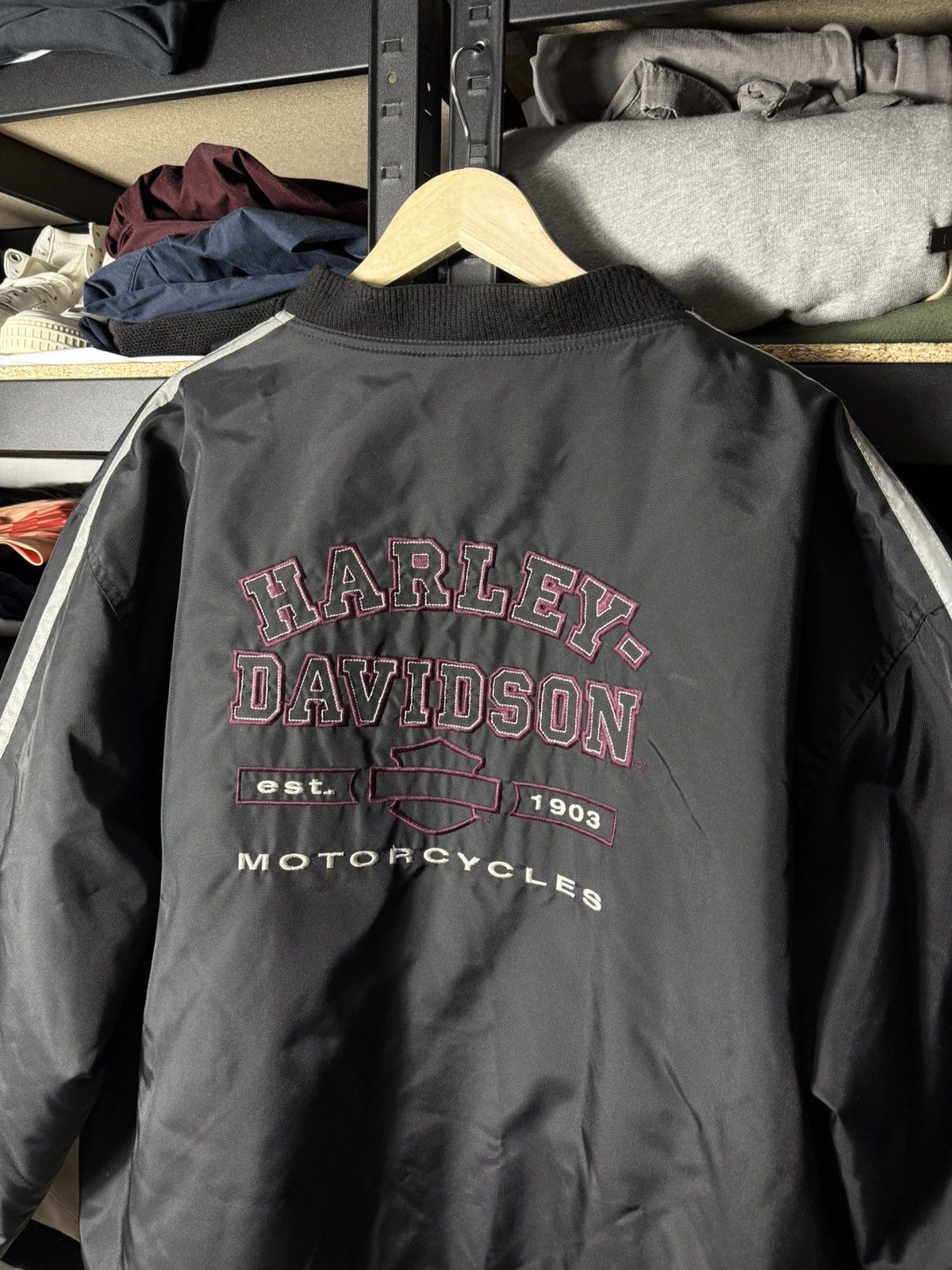 Harley Davidson Vintage Harley Davidson Bomber Jacket Black XL Racing Biker Size US XL / EU 56 / 4 - 3 Thumbnail