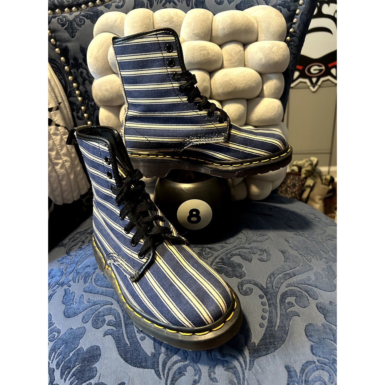 Dr. Martens Dr Martens Navy and Cream Striped Canvas size 5/EU 35 MIE Size US 5 / IT 35 - 1 Thumbnail