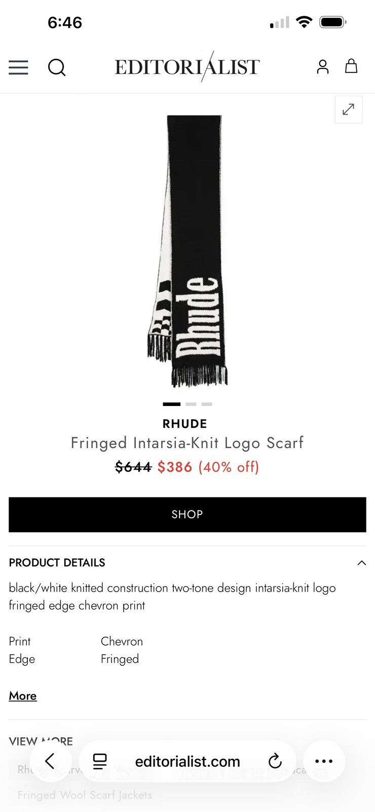 Rhude Rhude Fringed Intarsia-Knit Logo Scarf | Black/White Size ONE SIZE - 3 Thumbnail