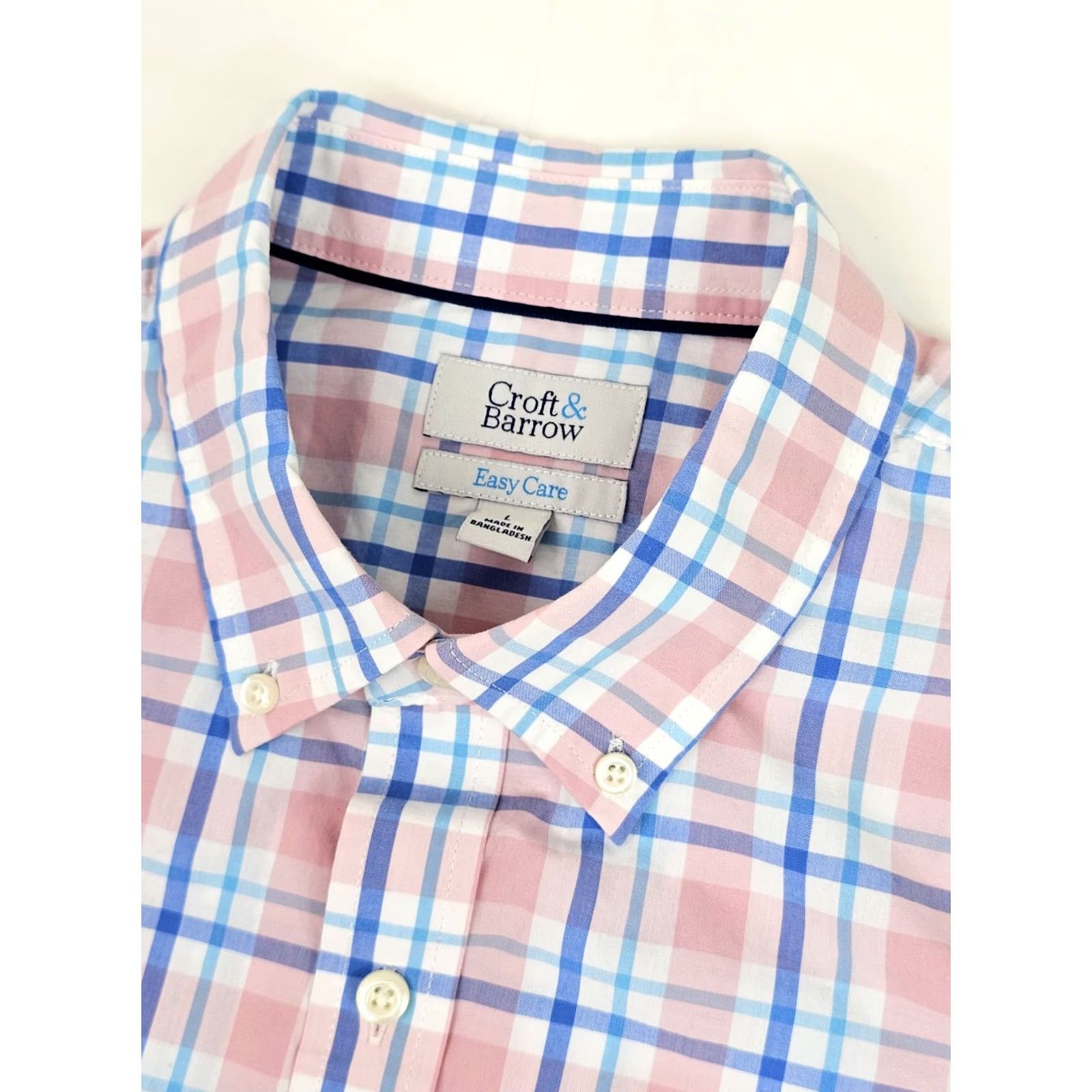 Croft & Barrow Croft & Barrow Easy Care Button Shirt Men L Pink / Blue Plaid EUC - Short Sleeve, Button-Front, Pocket, Cotton, Polyester, Classic Fit Size US L / EU 52-54 / 3 - 2 Thumbnail