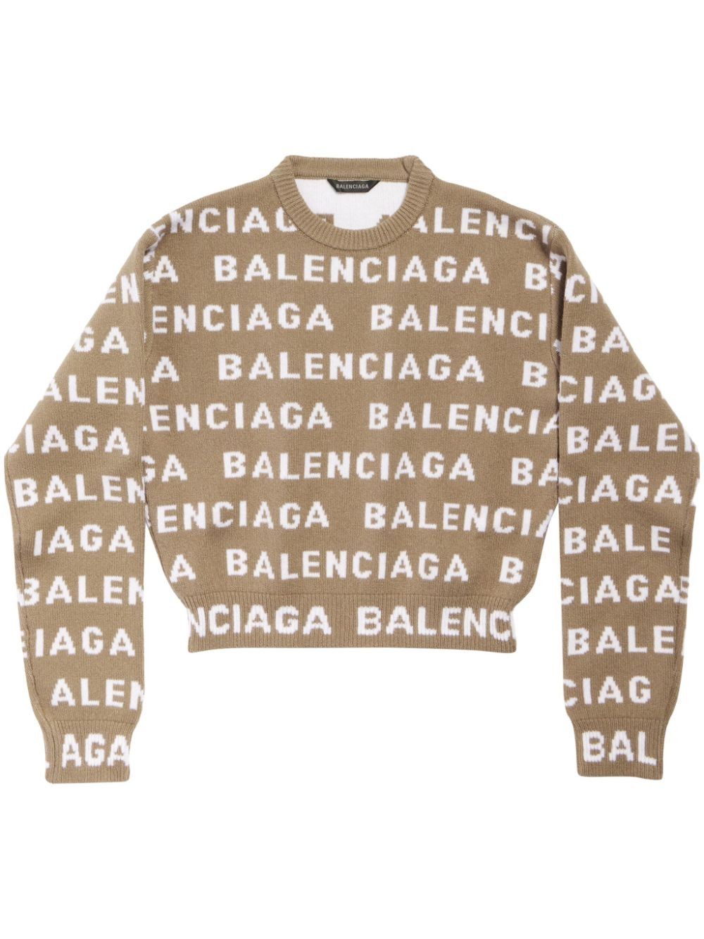 Balenciaga o1mt1gz0325 Bal Horizontal Allover Cropped Sweater Beige Size XS / US 0-2 / IT 36-38 - 1 Thumbnail