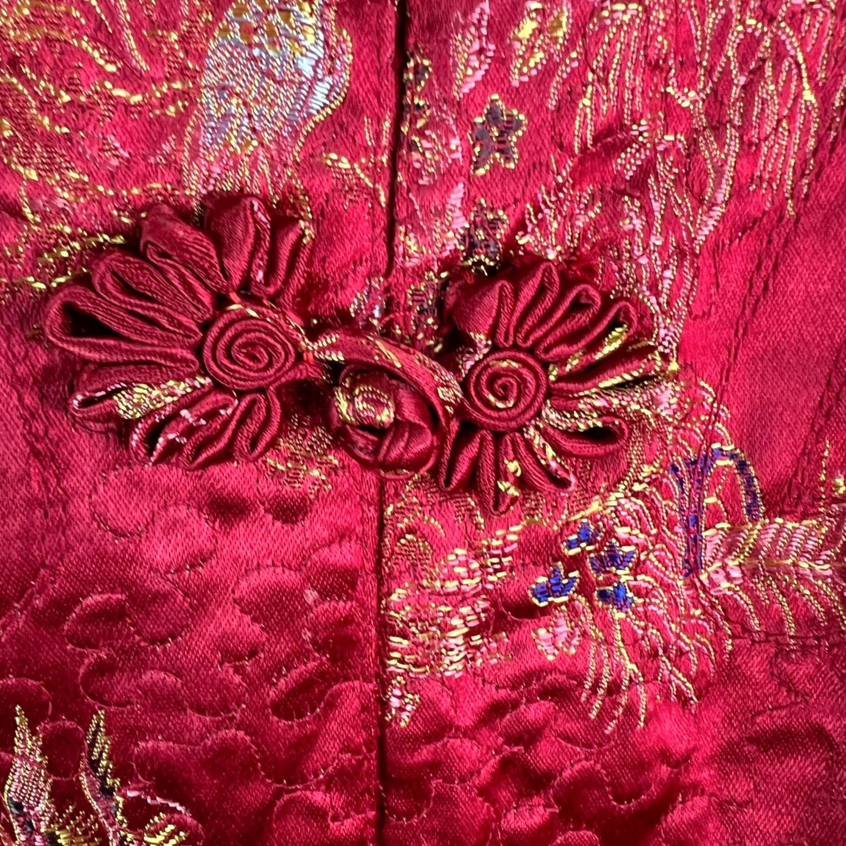 Vintage VINTAGE Esme Red Embroidered House Coat Shirt XXL 1990s Art Deco Silk Duster Jacket Rayon Womens Size XXL / US 16-18 / IT 52-54 - 6 Thumbnail