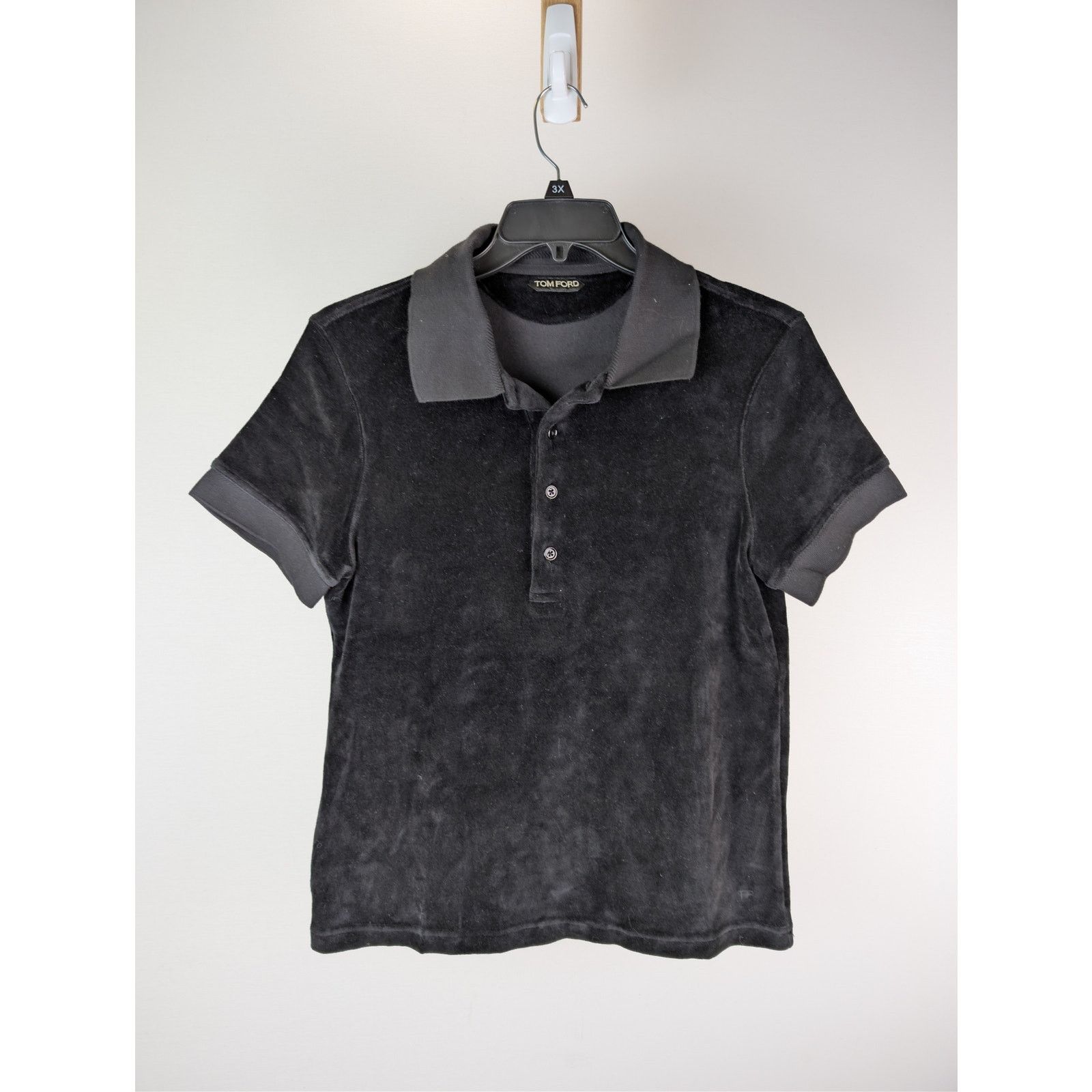 Tom Ford o1rshd1 CC20 Black Modal Velour Polo Shirt in Black Size US M / EU 48-50 / 2 - 8 Thumbnail