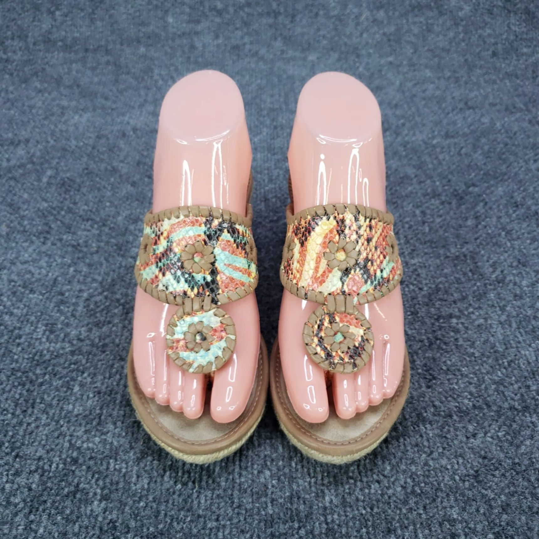 Jack Rogers Jack Rogers Marbella Sandals Women 6M Tan Leather Platform Wedge Thong Size US 6 / IT 36 - 3 Thumbnail