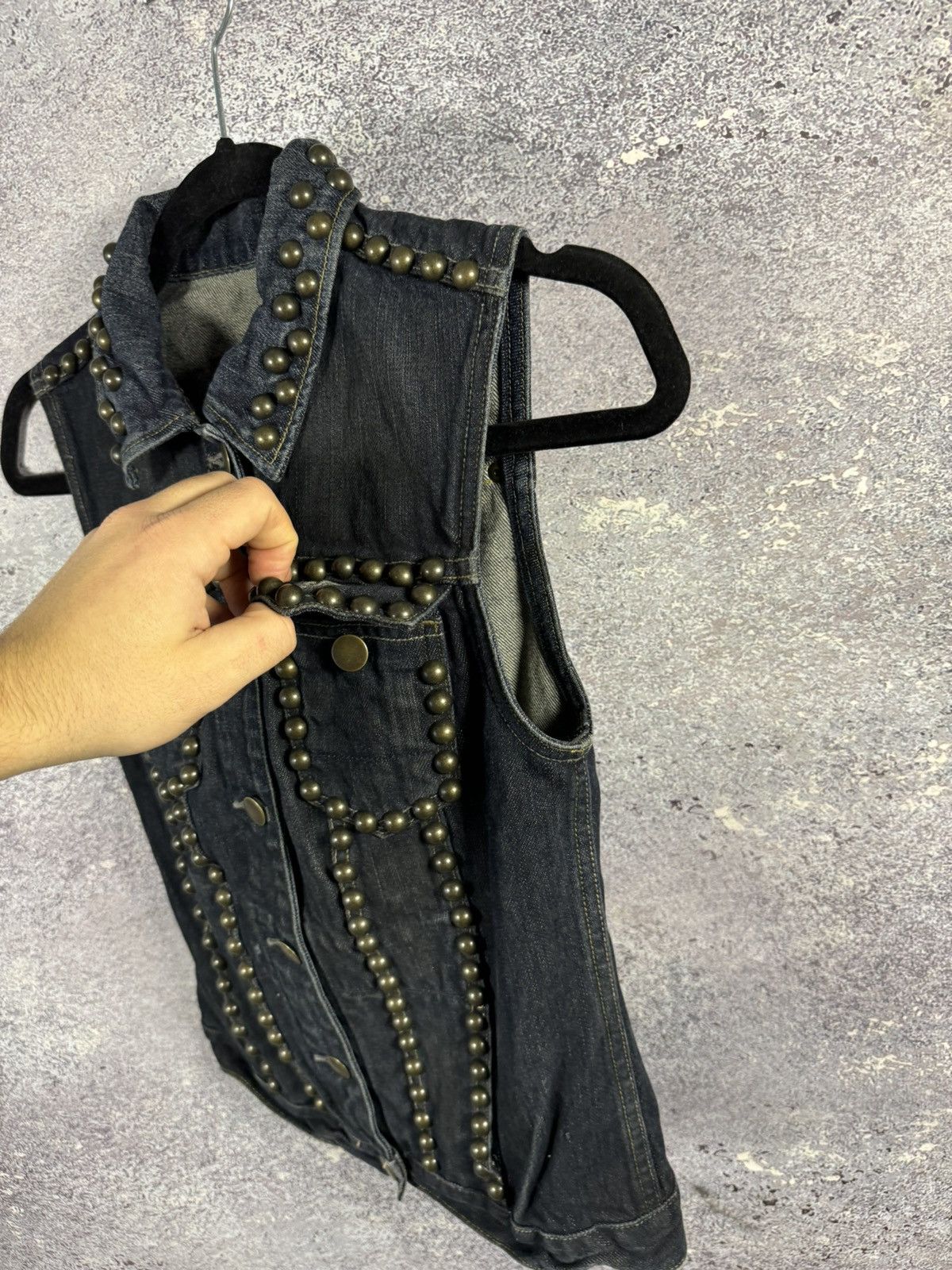 Allsaints × Vintage AllSaints Spitalfields Biker Studded Denim Vests Gilet S sz Size S / US 4 / IT 40 - 8 Thumbnail