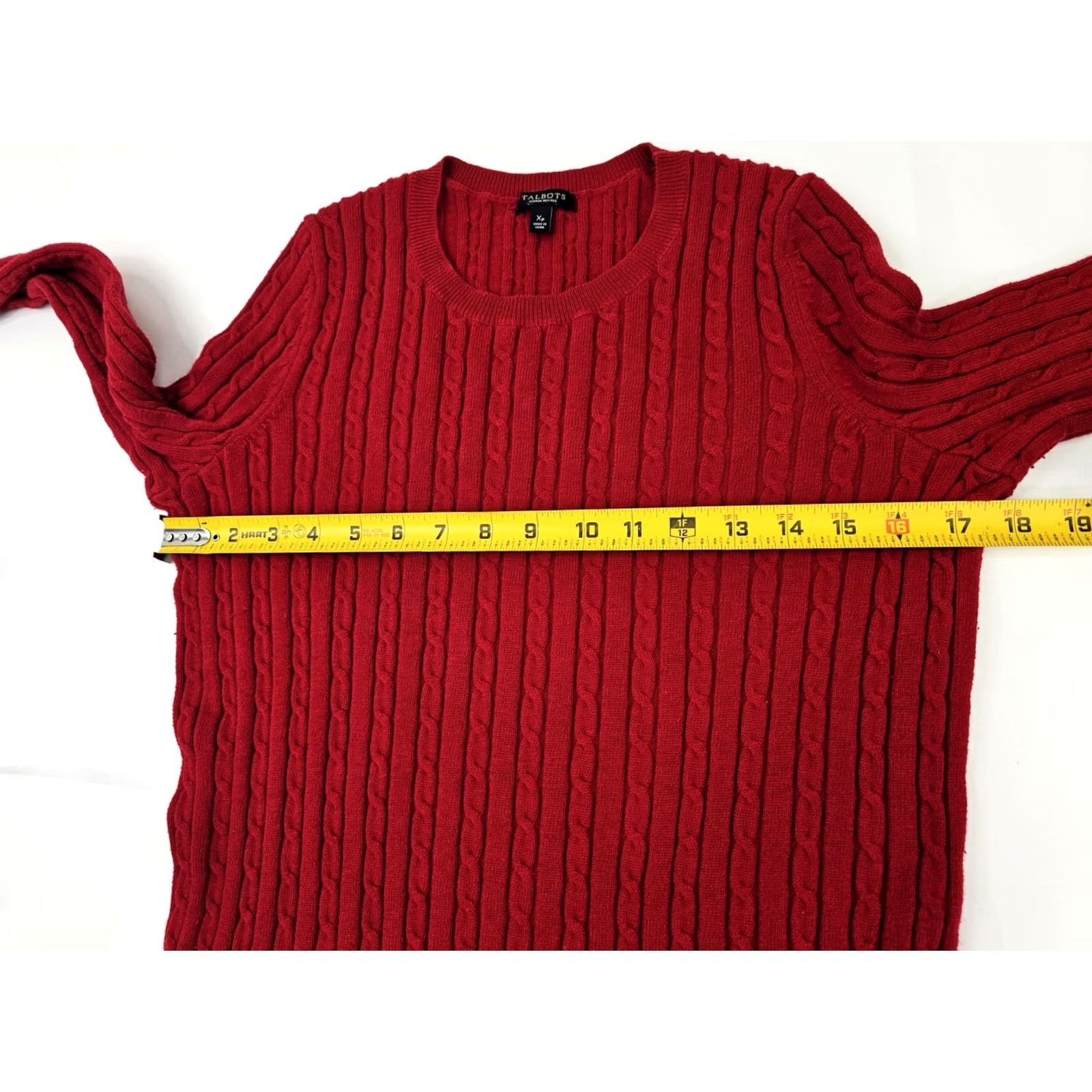 Talbots Talbots Cable Knit Wool Blend Pullover Sweater Women XP (XS Petite) Red EUC Crew Neck Long Sleeve Knits Knots 90s? Size XS / US 0-2 / IT 36-38 - 5 Thumbnail
