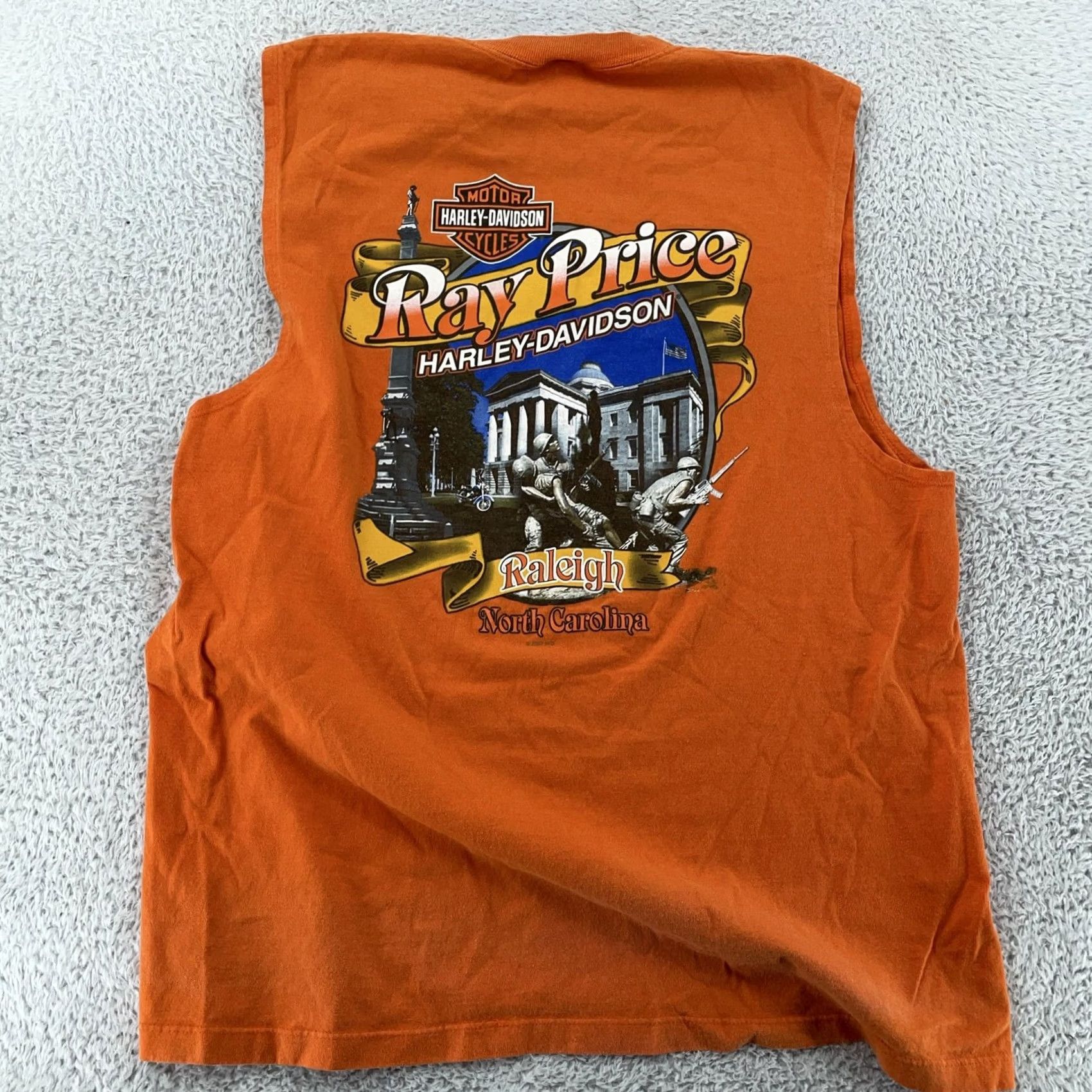Harley Davidson Harley-Davidson T-Shirt Muscle Graphic Print M/L Orange 100% Cotton Logo Mens Crew Neck Sleeveless Vintage: No Size US L / EU 52-54 / 3 - 5 Thumbnail