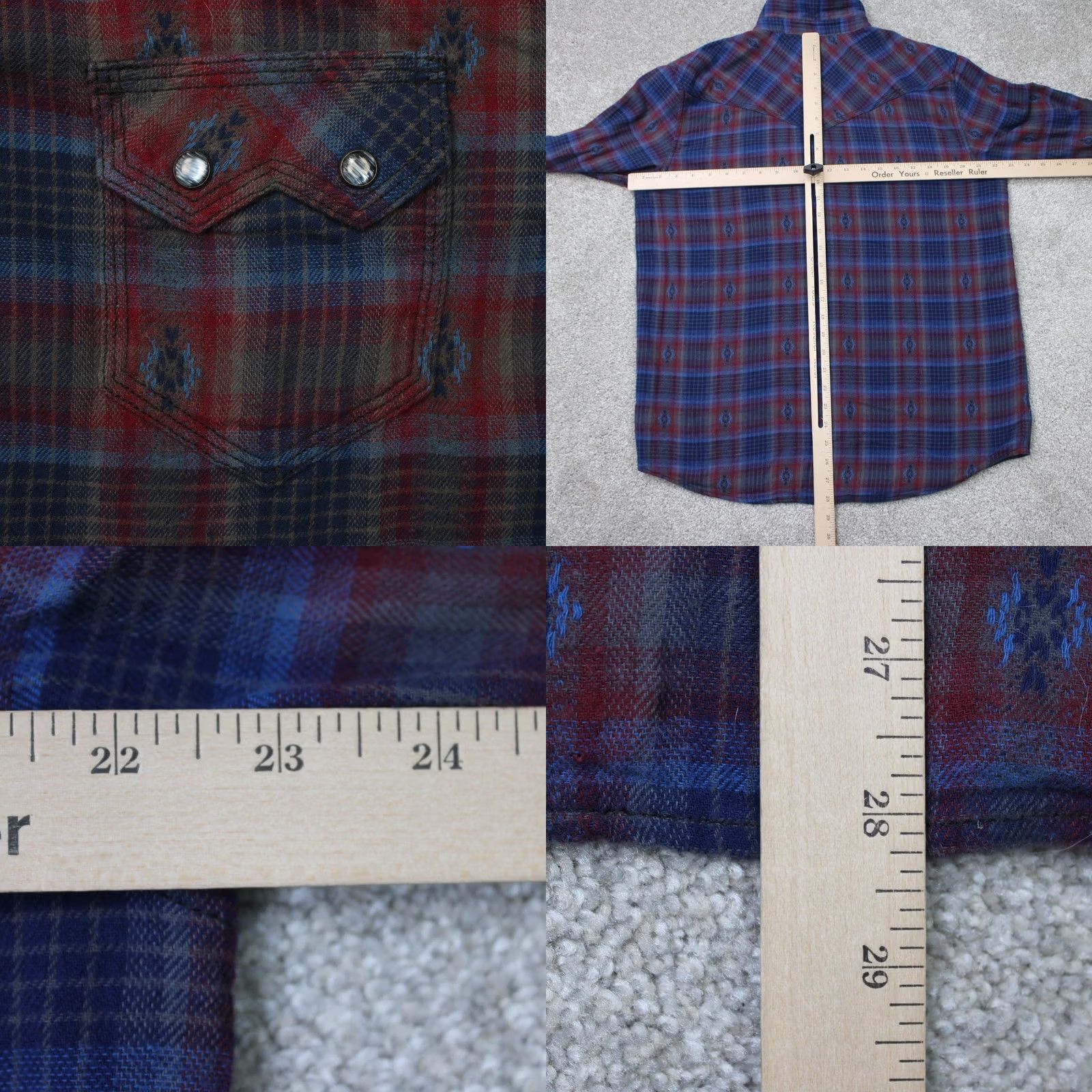 Vintage Moonshine by Brad Paisley Shirt Mens Medium Blue/Red Plaid Pearl Snap Cotton L/S Size US M / EU 48-50 / 2 - 8 Thumbnail