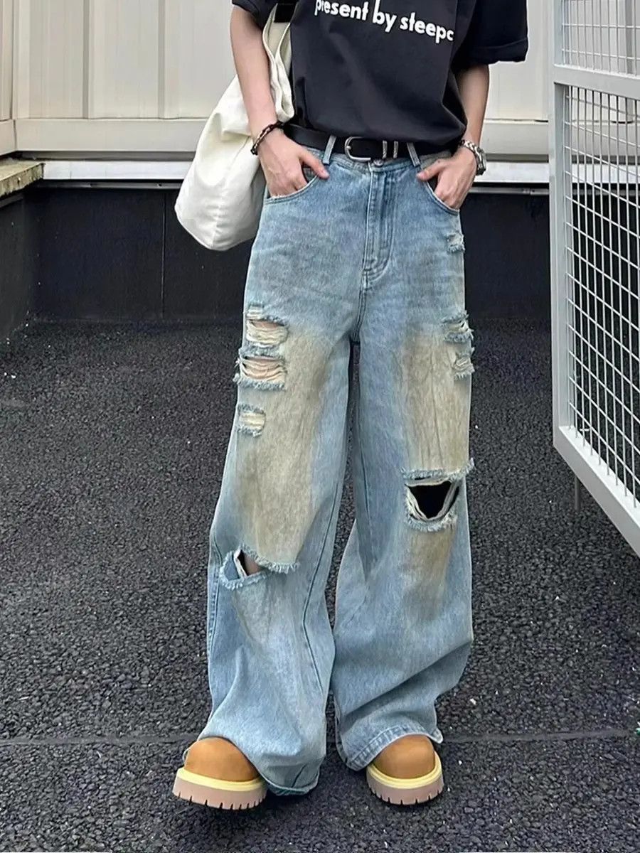 Japanese Brand Loose straight leg ripped jeans Size US 32 / EU 48 - 5 Thumbnail