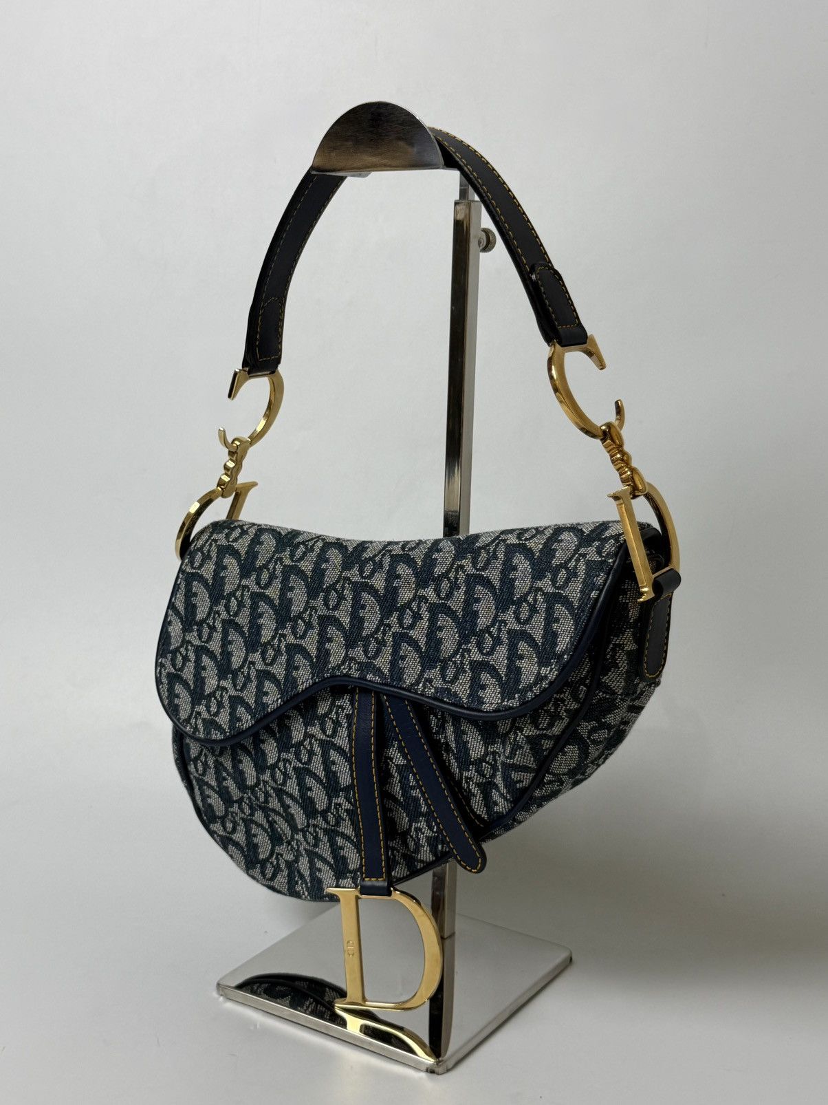 Dior 2000’s Dior Blue Oblique Saddle Bag Rare Lining Size ONE SIZE - 3 Thumbnail