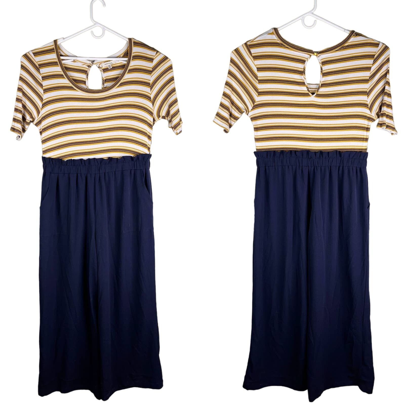 Other Monteau Jumpsuit 2X Navy Yellow Stripes SS Stretch Pockets Size 42" / US 20 - 1 Thumbnail