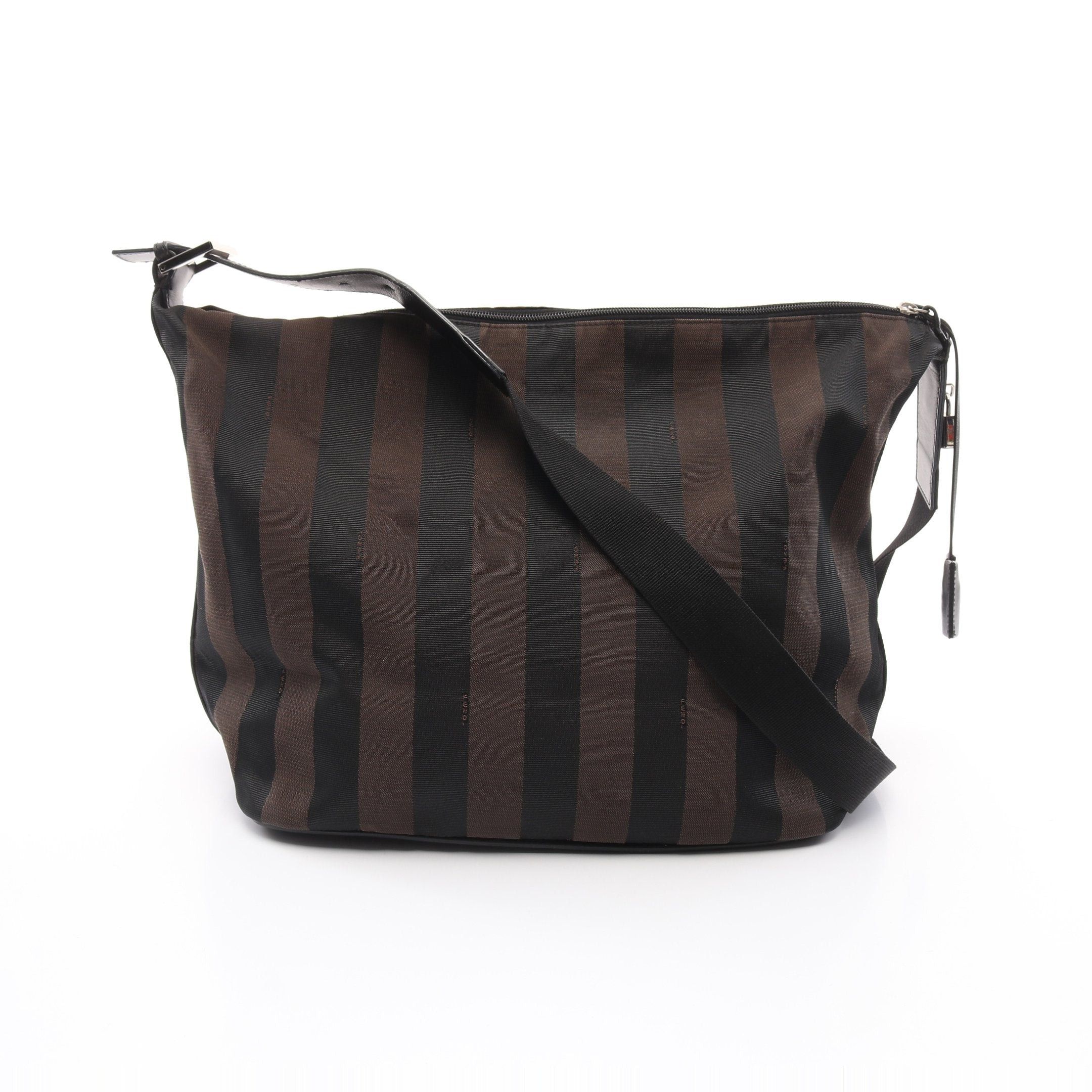 Fendi Pecan Shoulder Bag Canvas Leather Black Brown, Women's