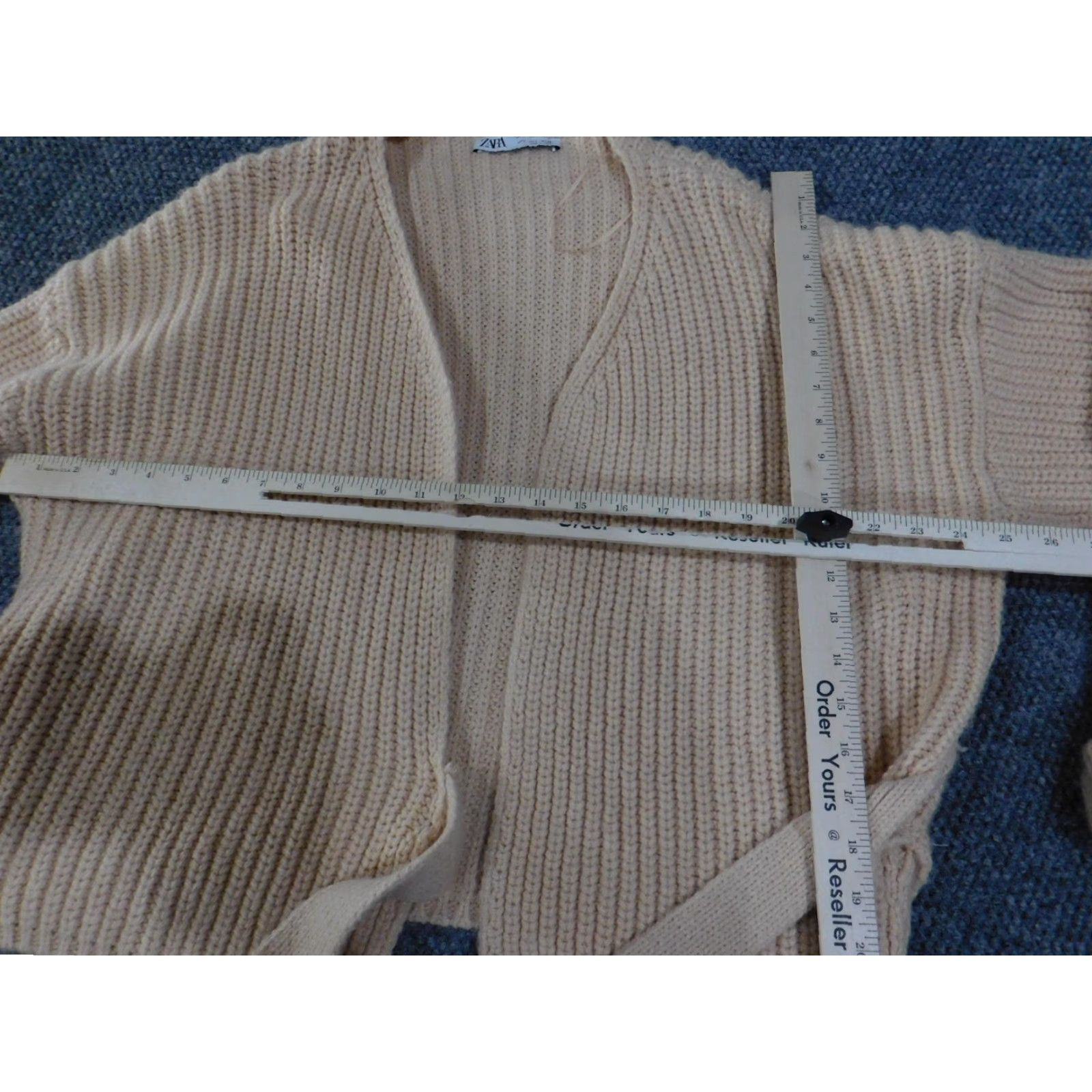 Zara Zara Cardigan Sweater Womens Large Beige Chunky Rib Knit Open Front Tie Waist L Womens Beige Cardigan Sweater Size L / US 10 / IT 46 - 7 Thumbnail