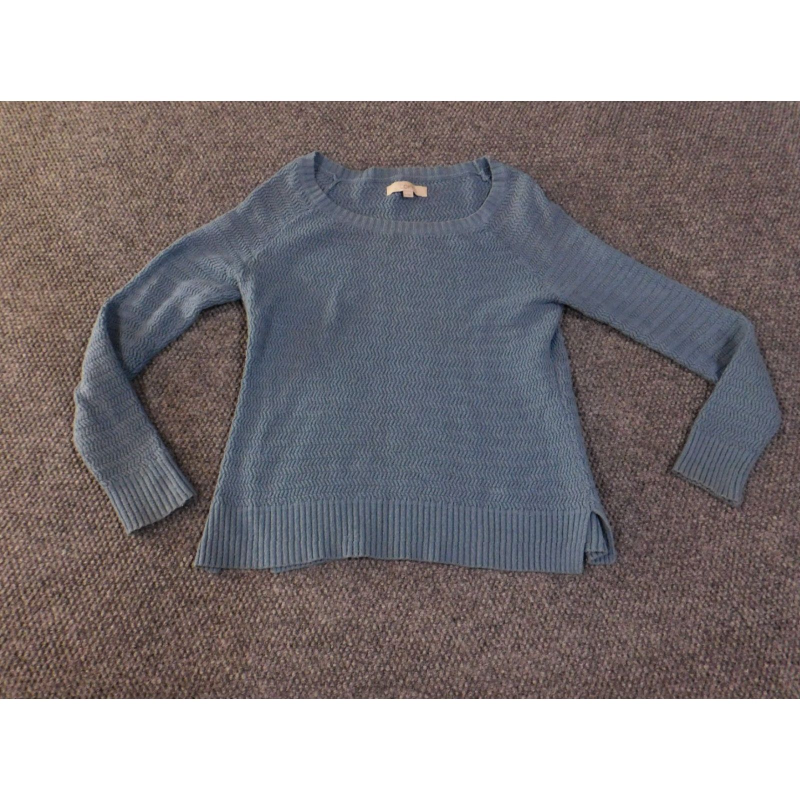 Loft LOFT Sweater Womens Medium Blue Knit Textured Pullover Casual Cotton Rib Knit Scoop Neck Long Sleeve Pullover Regular Fit Adult Womens Size M / US 6-8 / IT 42-44 - 2 Thumbnail