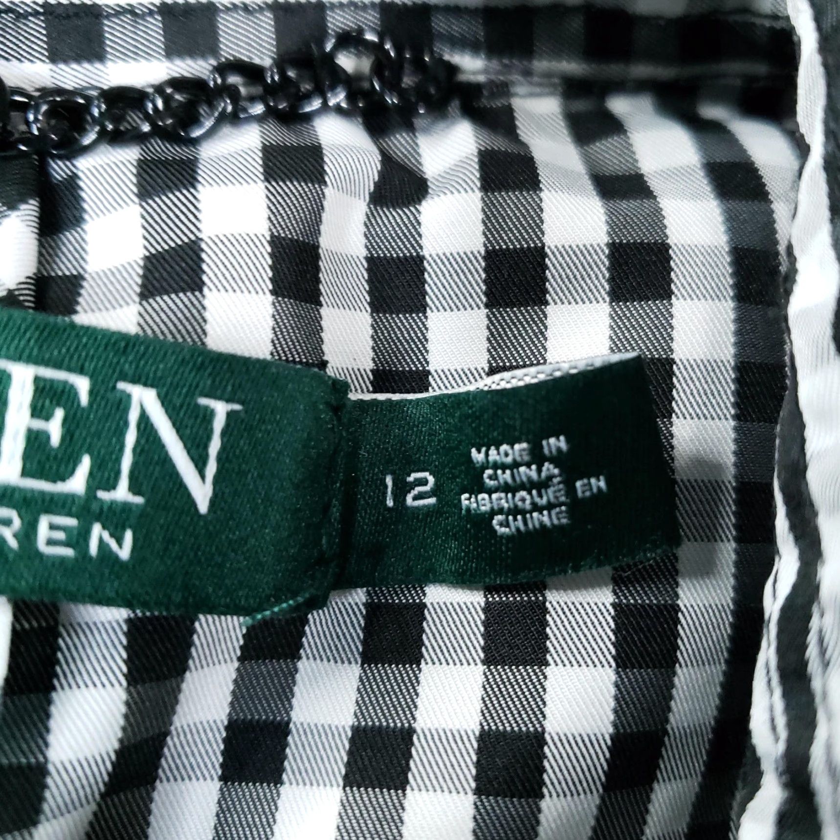 Ralph Lauren Lauren Ralph Lauren Coat Womens 12 Black Gingham Plaid Double Breasted Belted Trench Mid-Length Pockets Lined Button Buckle Check Pattern Size XL / US 12-14 / IT 48-50 - 6 Thumbnail