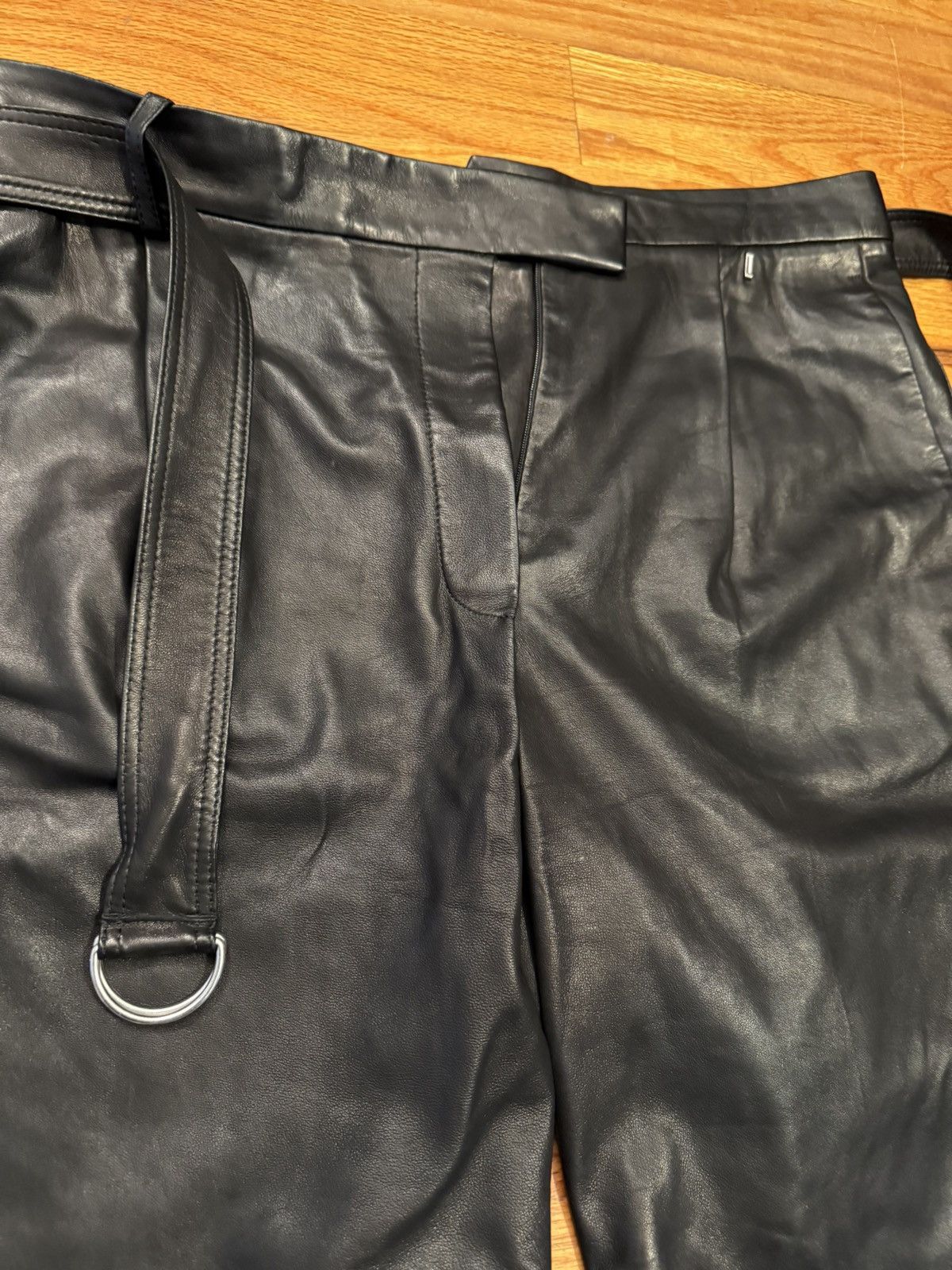 Helmut Lang Helmut Lang Lamb Leather shorts size 12 black Size US 33 - 2 Thumbnail