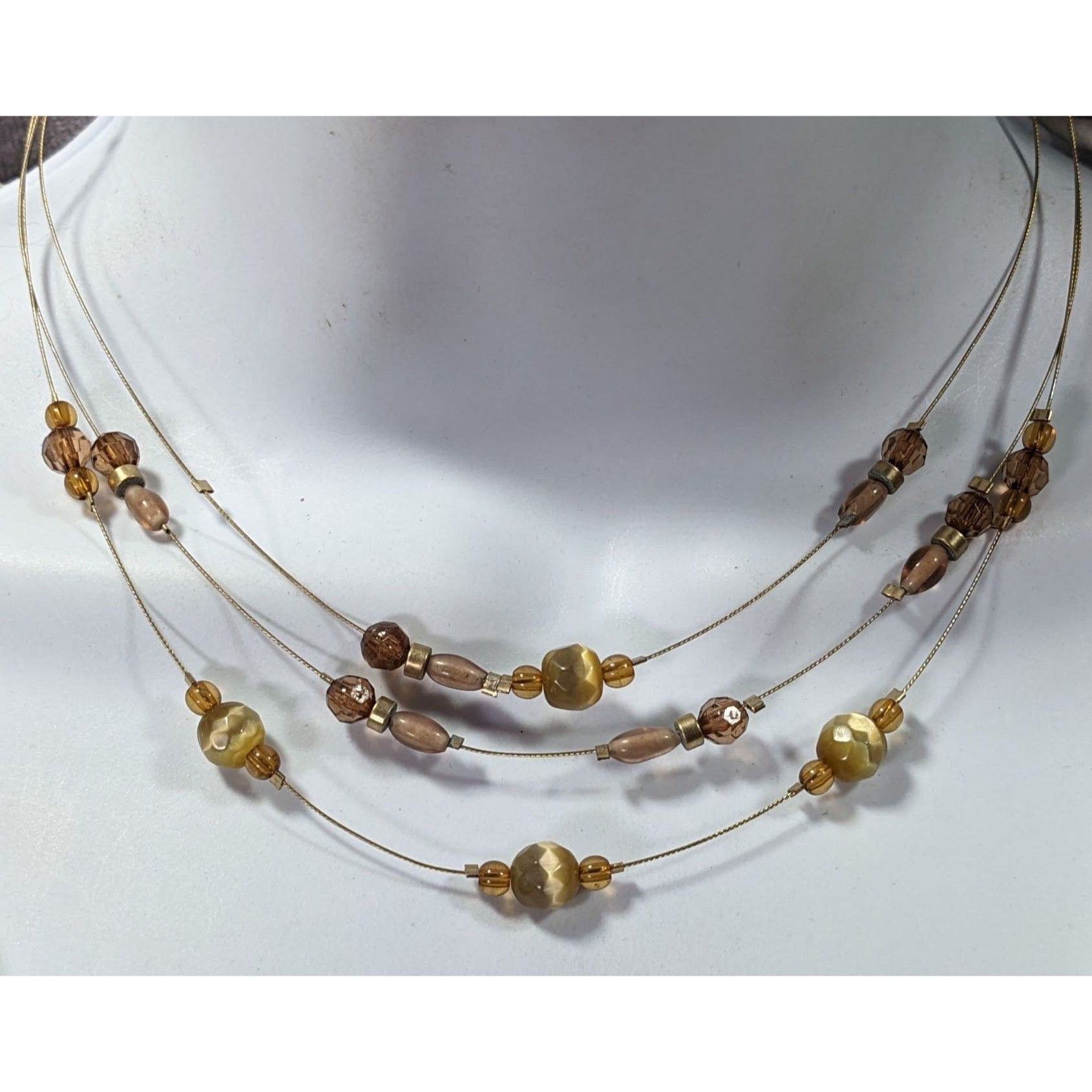Other Retro Yellow Brown And Gold Tone Glass Beaded Floating Neckl Size ONE SIZE - 6 Thumbnail