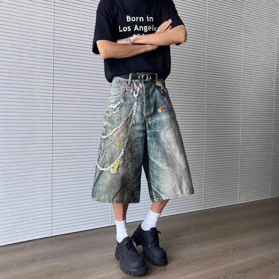 Japanese Brand Retro hip-hop chain printed denim shorts Size US 32 / EU 48 - 6 Thumbnail