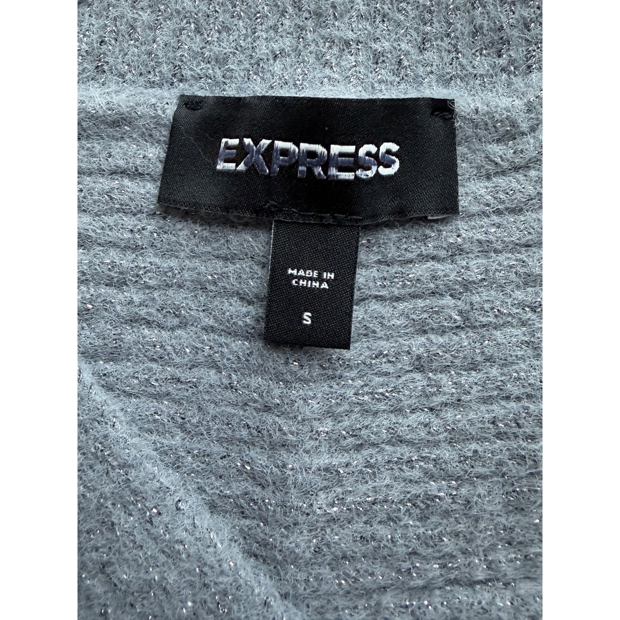 Express Express Gray Metallic Faux Wrap Knit Sweater | Glamoratti Mo Size S / US 4 / IT 40 - 9 Thumbnail
