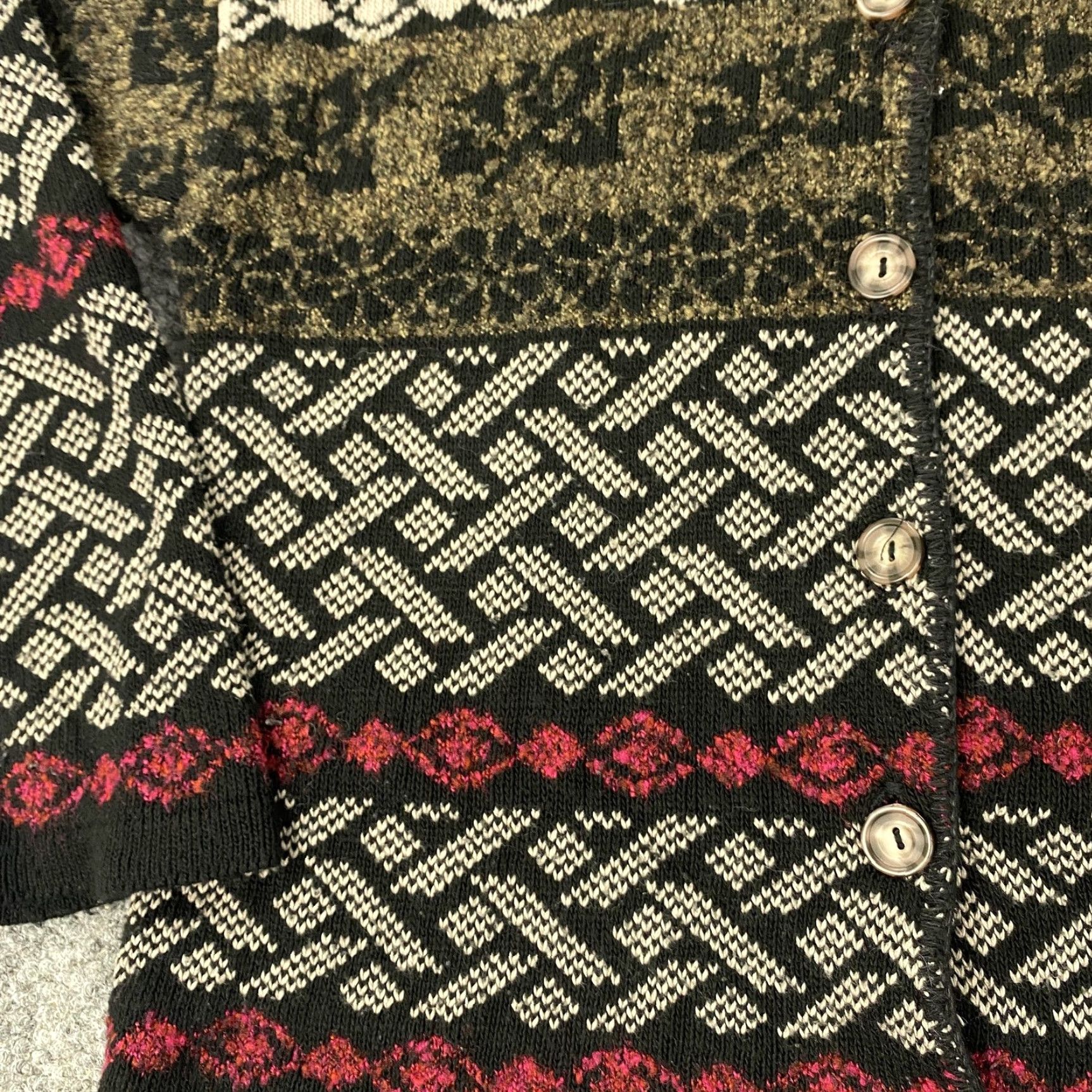 Vintage VINTAGE Cristina Cardigan Shirt Womens Medium Black Geometric Knit 100% Acrylic USA Womens Medium Cardigan Size M / US 6-8 / IT 42-44 - 6 Thumbnail