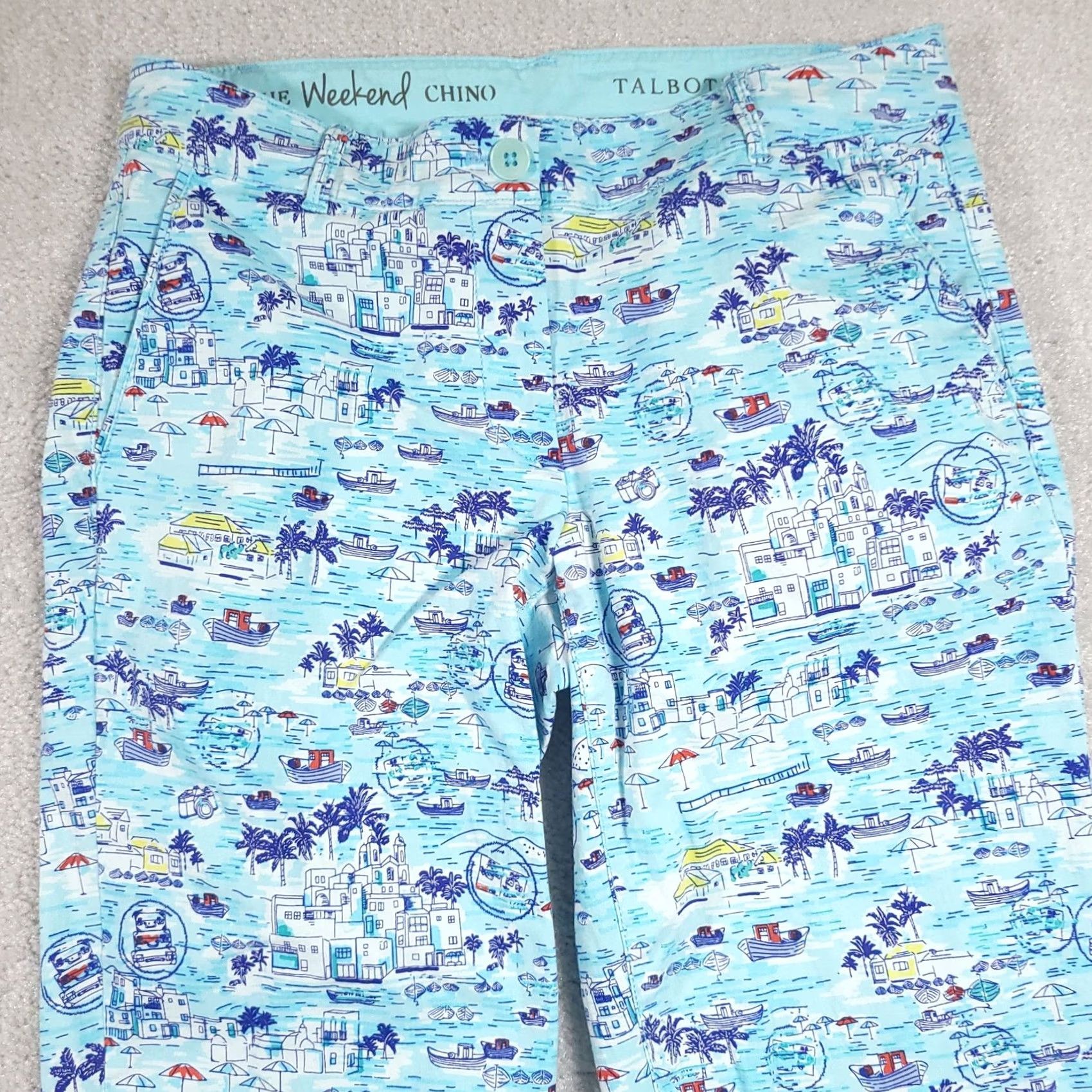 Talbots VINTAGE? No. Talbots The Weekend Chino Pants Womens 2 Blue Scenic Print Stretch Casual Beach Size 26" / US 2 / IT 38 - 3 Thumbnail