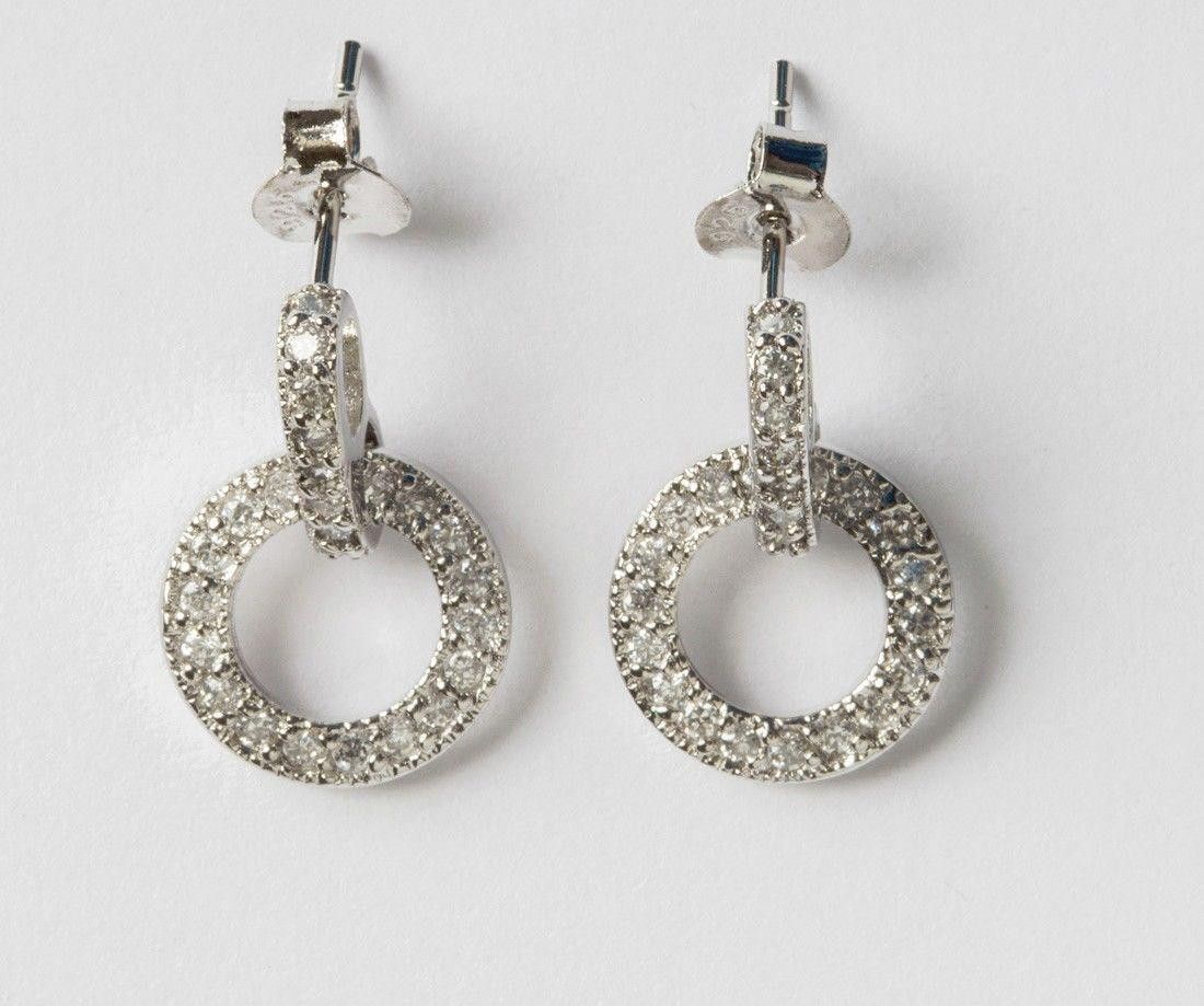 Sterling Silver Sterling Silver Pave Cubic Zirconia Dangle Earrings Size ONE SIZE - 1 Thumbnail