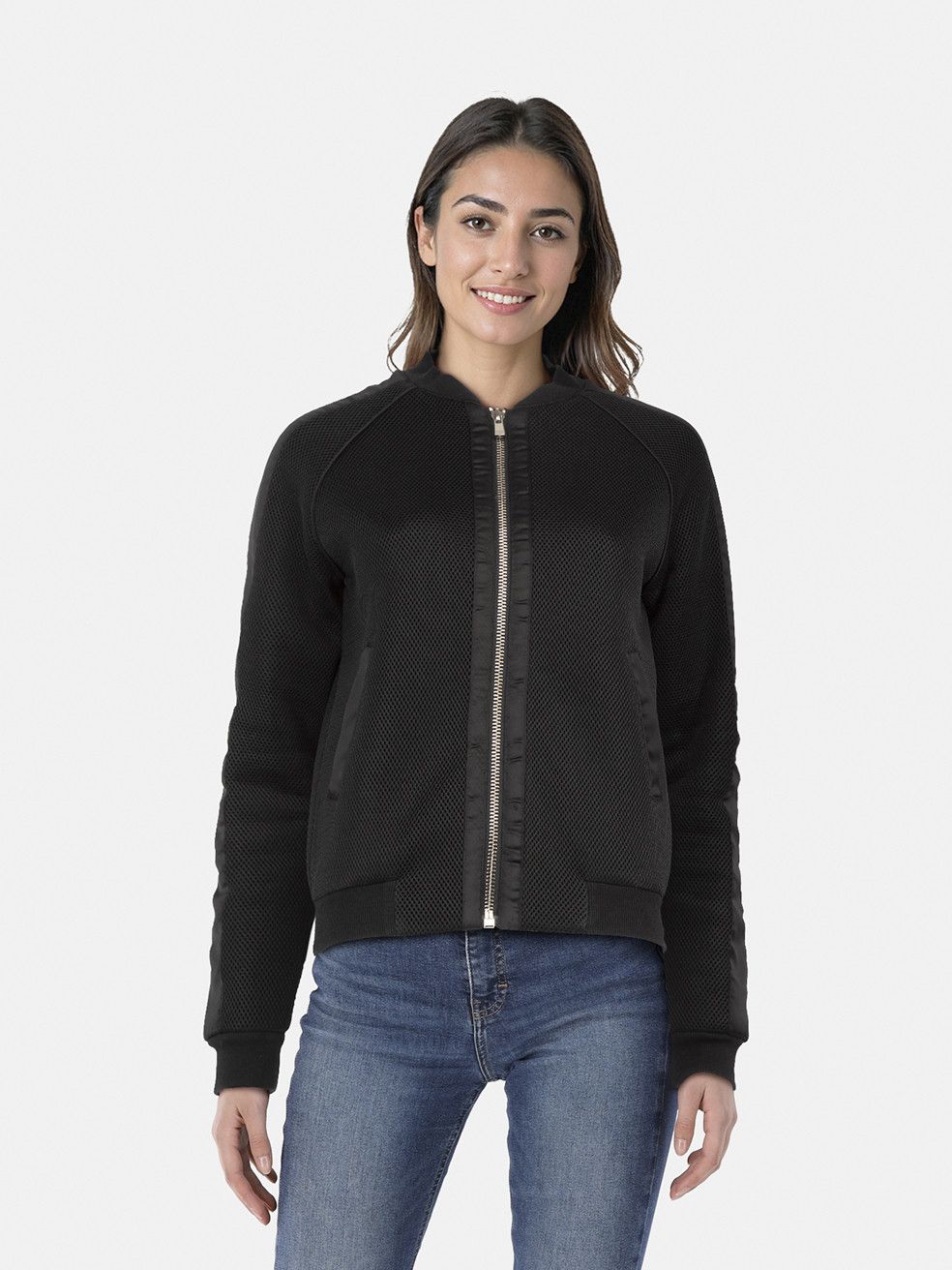 Maje Black Mesh Panelled Bomber Jacket Size S / US 4 / IT 40 - 1 Thumbnail