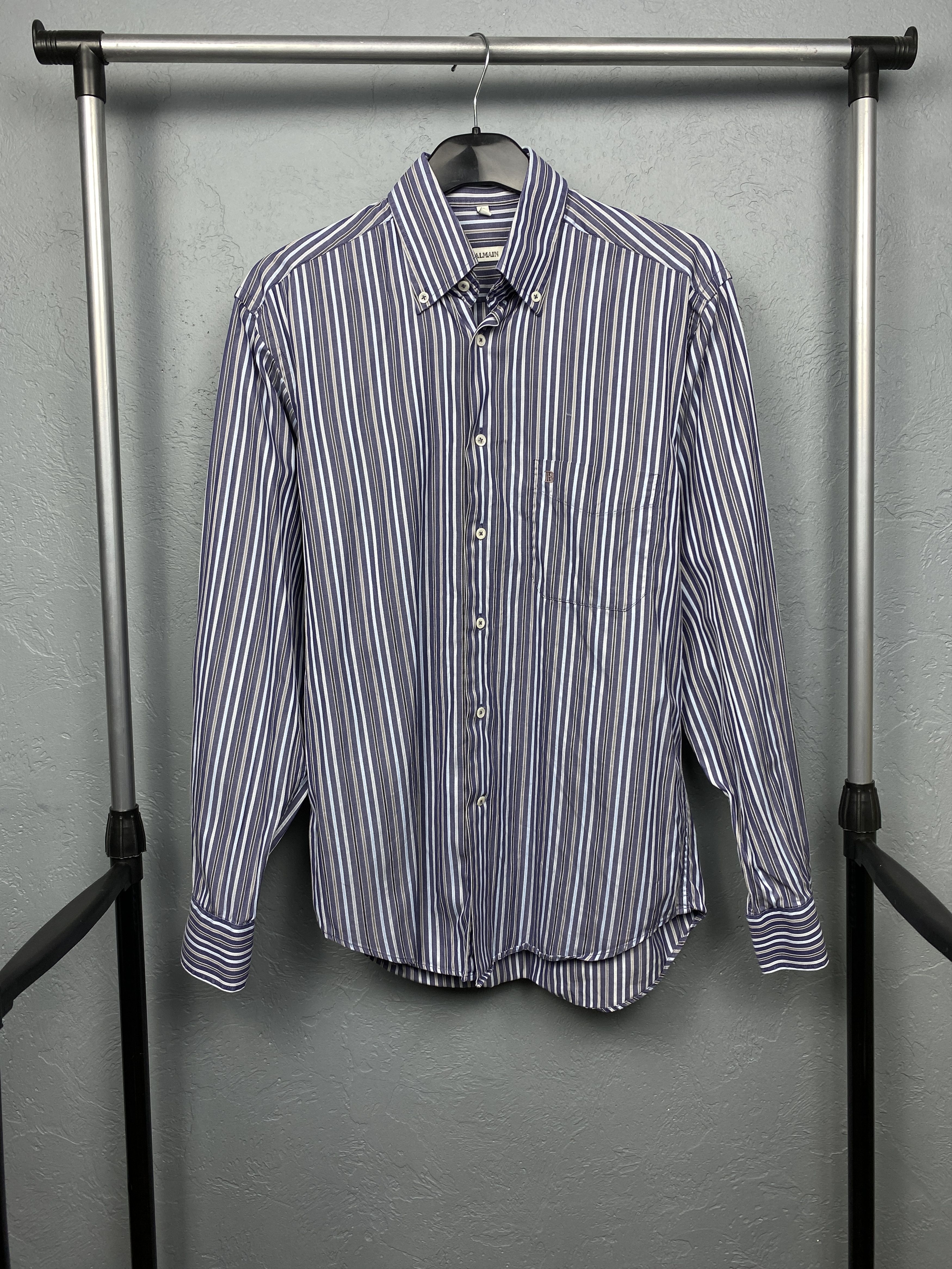 Balmain Balmain Vintage Mens Long Sleeve Striped Shirt Size US S / EU 44-46 / 1 - 1 Thumbnail